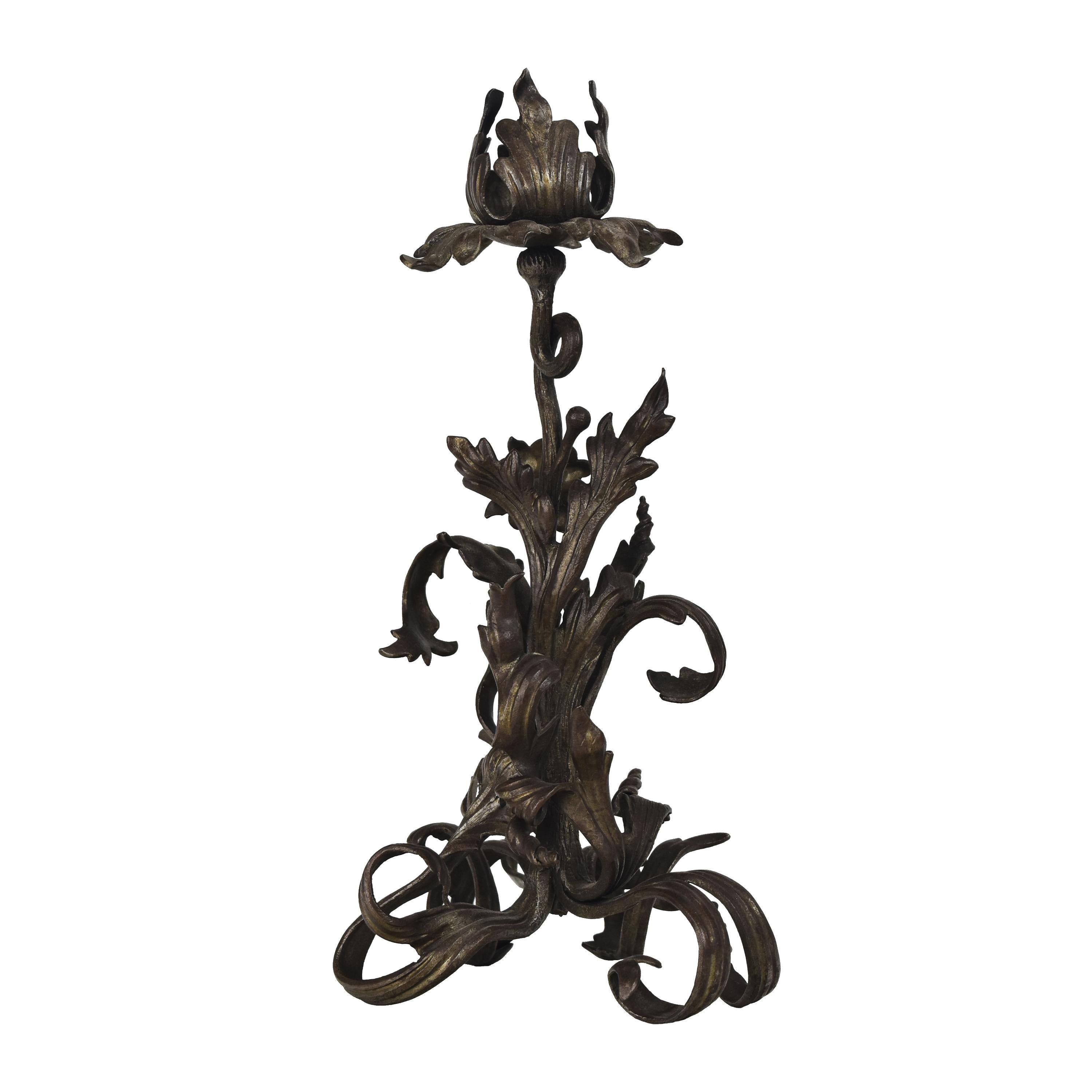 Early 20th Century Art Nouveau Hand Forged Iron Candlestick Candle Holder Majorelle Blossfeldt For Sale
