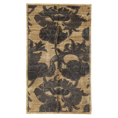 Handgeknüpfter Jugendstil-Teppich aus Wolle und Seide mit Blumenmuster in Gold und Anthrazit, 3 x 5