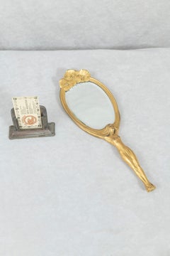 Art Nouveau Hand Mirror, Gilt Bronze, Artist Signed Karl Bergline, circa 1900