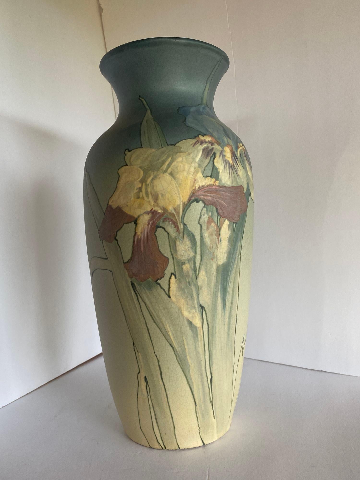 Art Nouveau Hand-Painted Art Pottery Vase by Weller Pottery In Excellent Condition For Sale In Van Nuys, CA