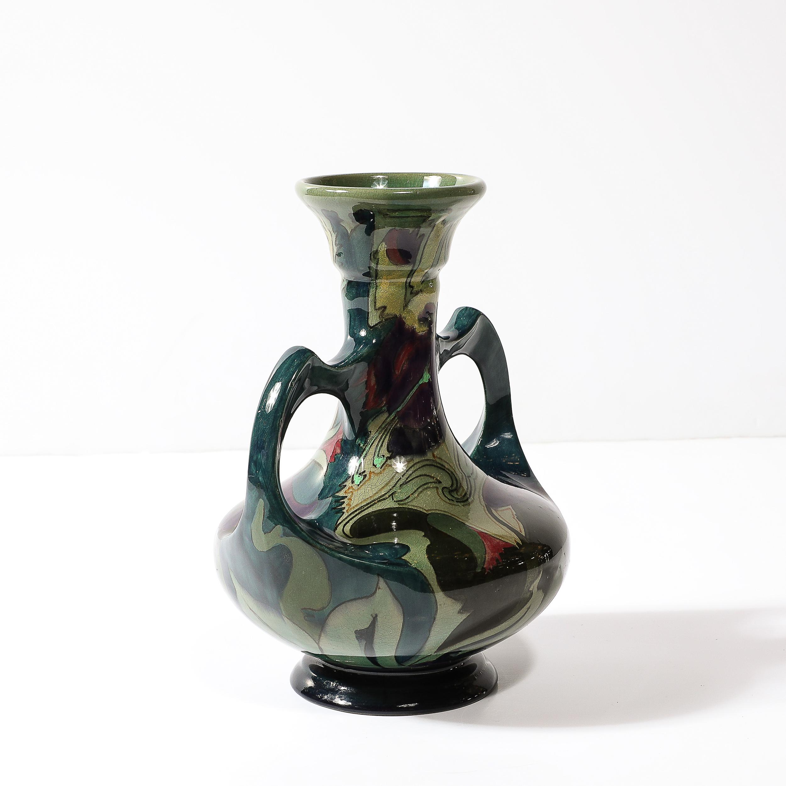 Jugendstilvase aus handbemalter Keramik, signiert Gouda im Angebot 7