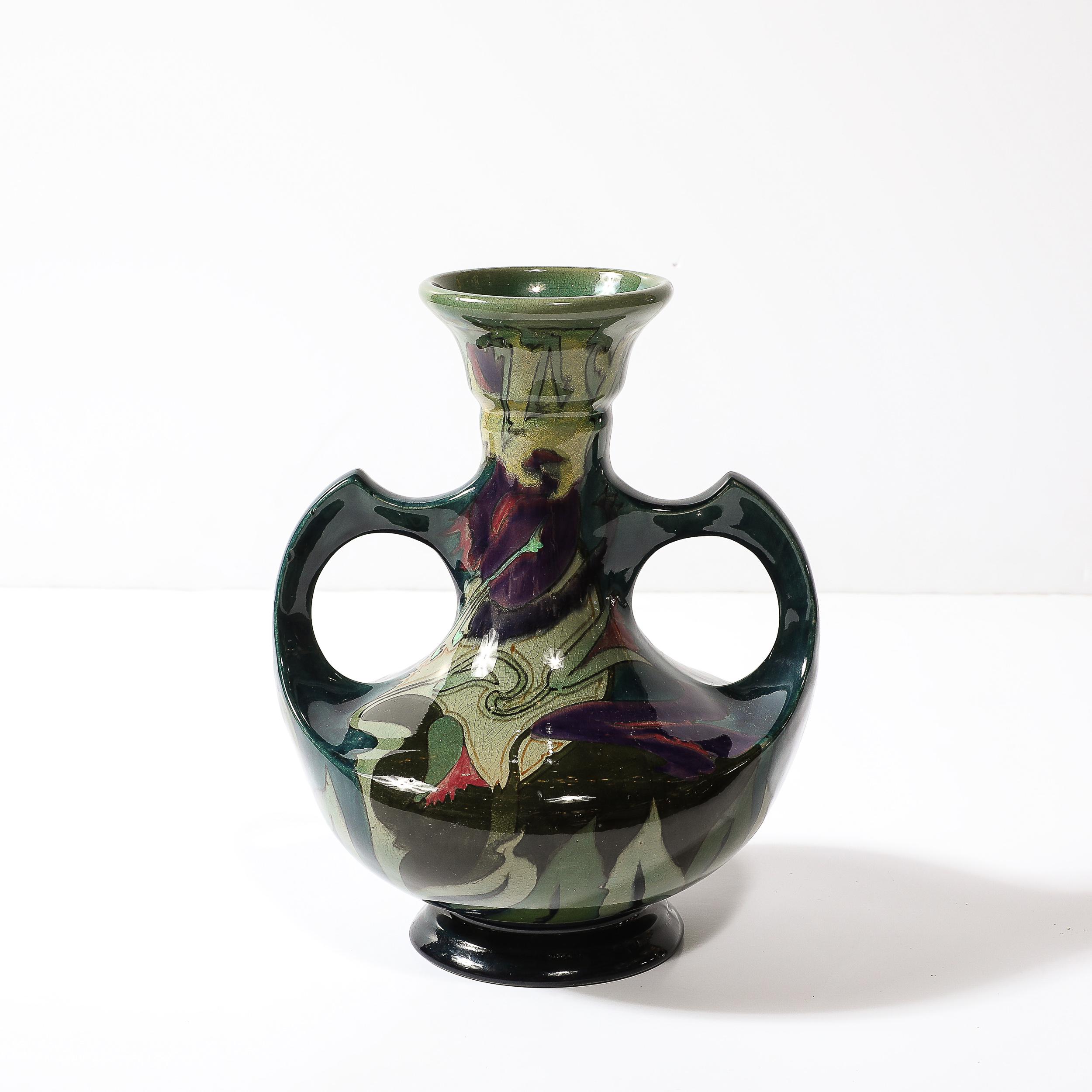 Jugendstilvase aus handbemalter Keramik, signiert Gouda (Art nouveau) im Angebot