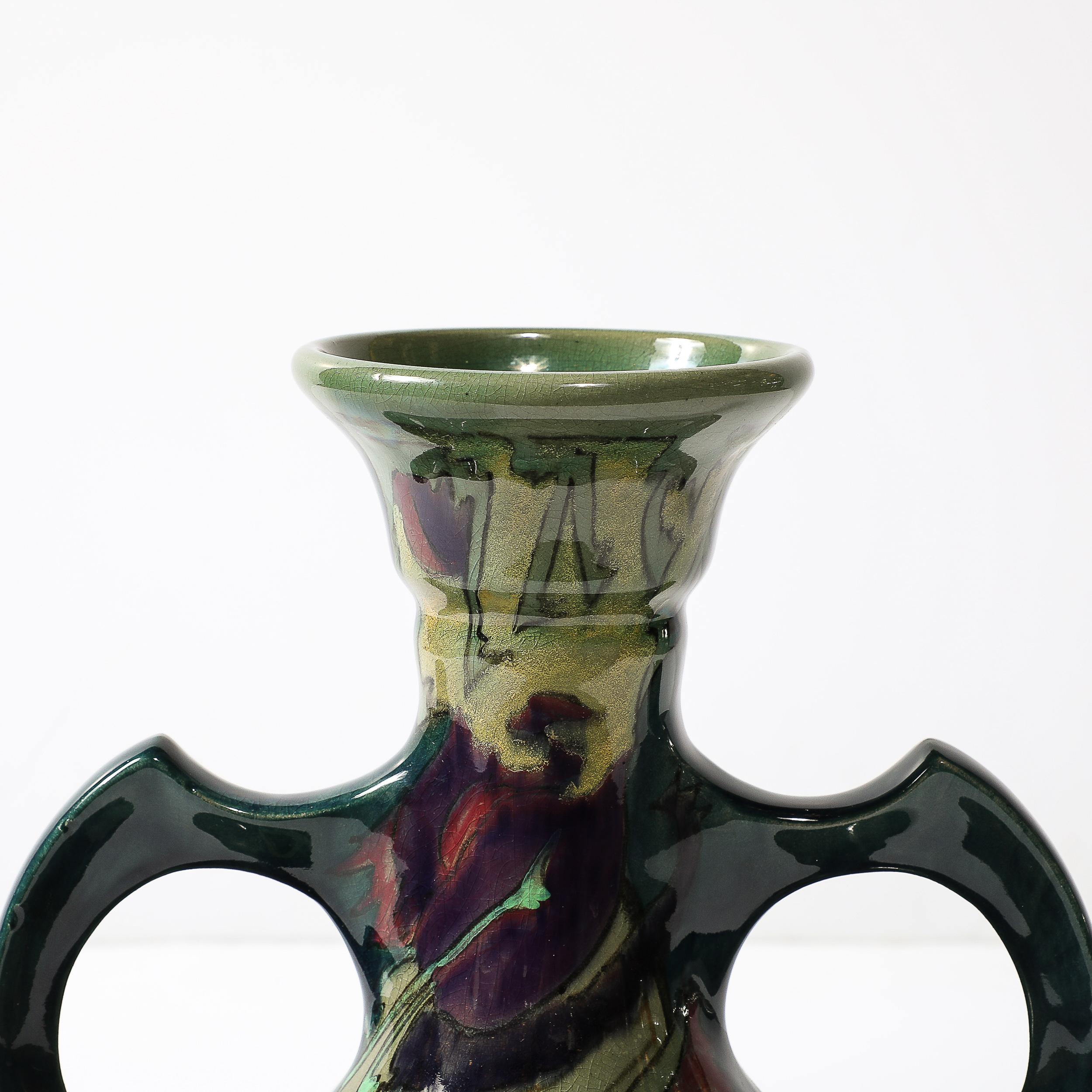 Jugendstilvase aus handbemalter Keramik, signiert Gouda (Niederländisch) im Angebot