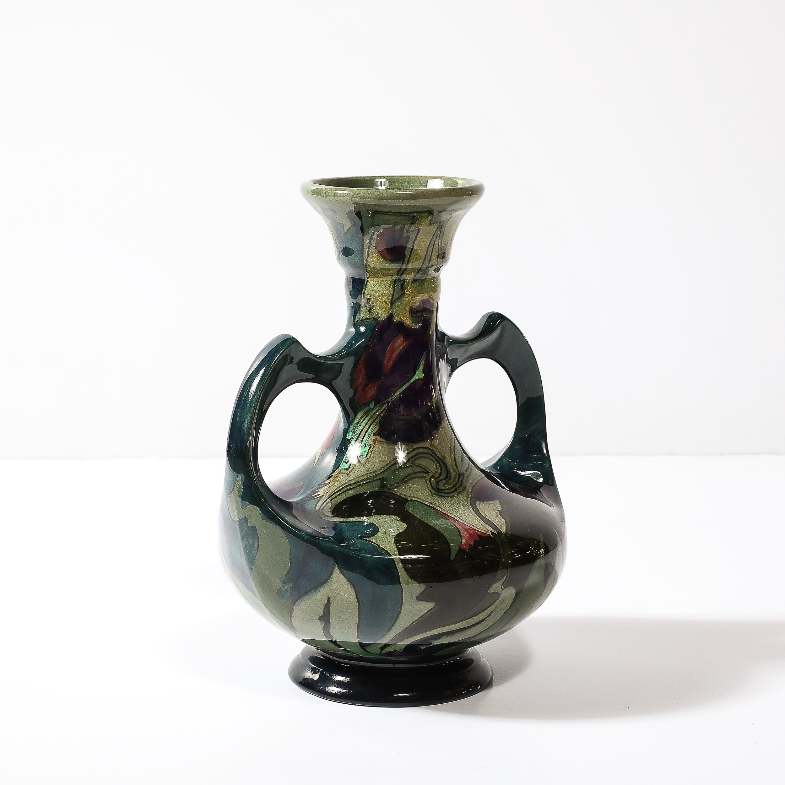 Jugendstilvase aus handbemalter Keramik, signiert Gouda im Angebot 2