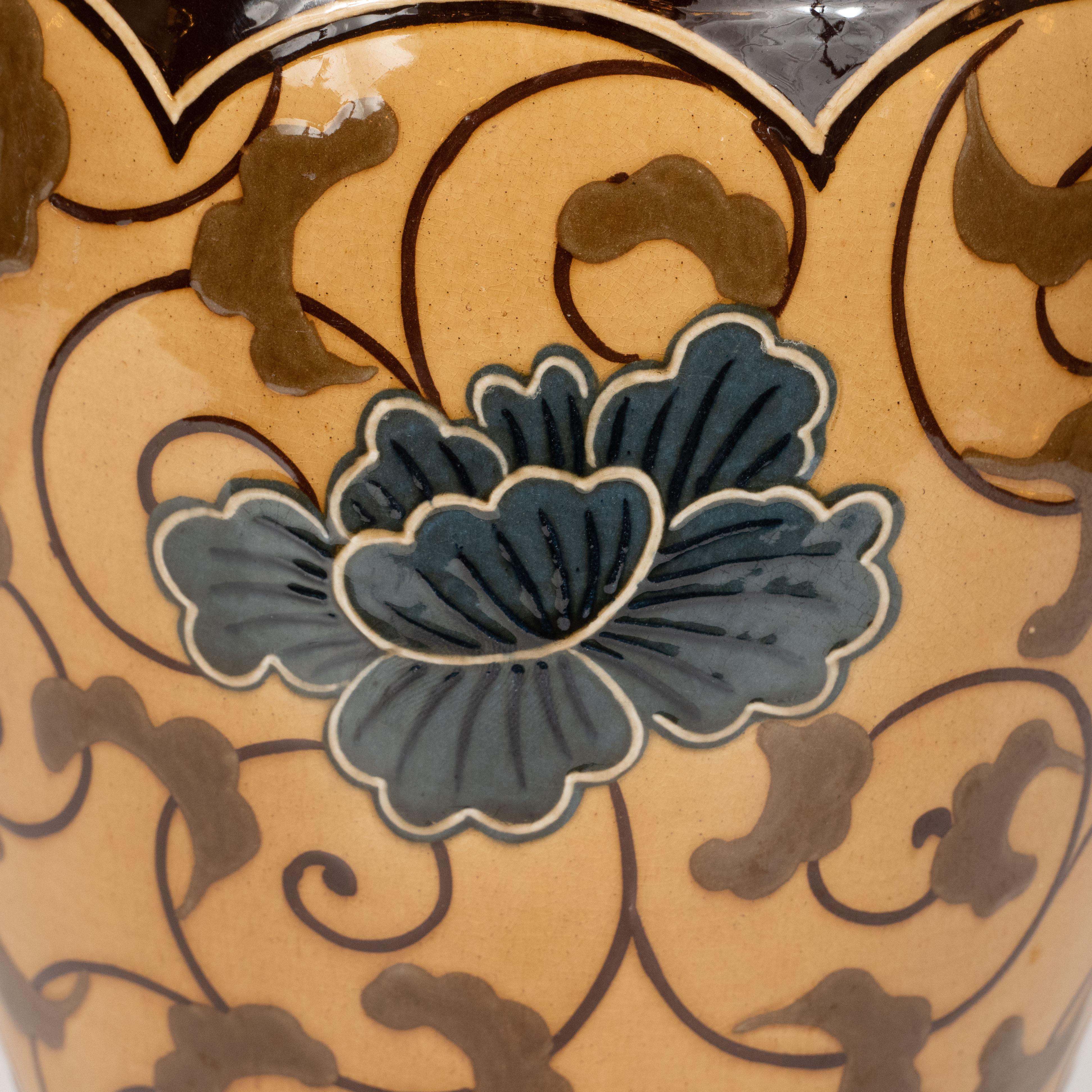 Late 19th Century Art Nouveau Hand Painted Ceramic Wedgewood Marsden Vase with Floral Patterns For Sale