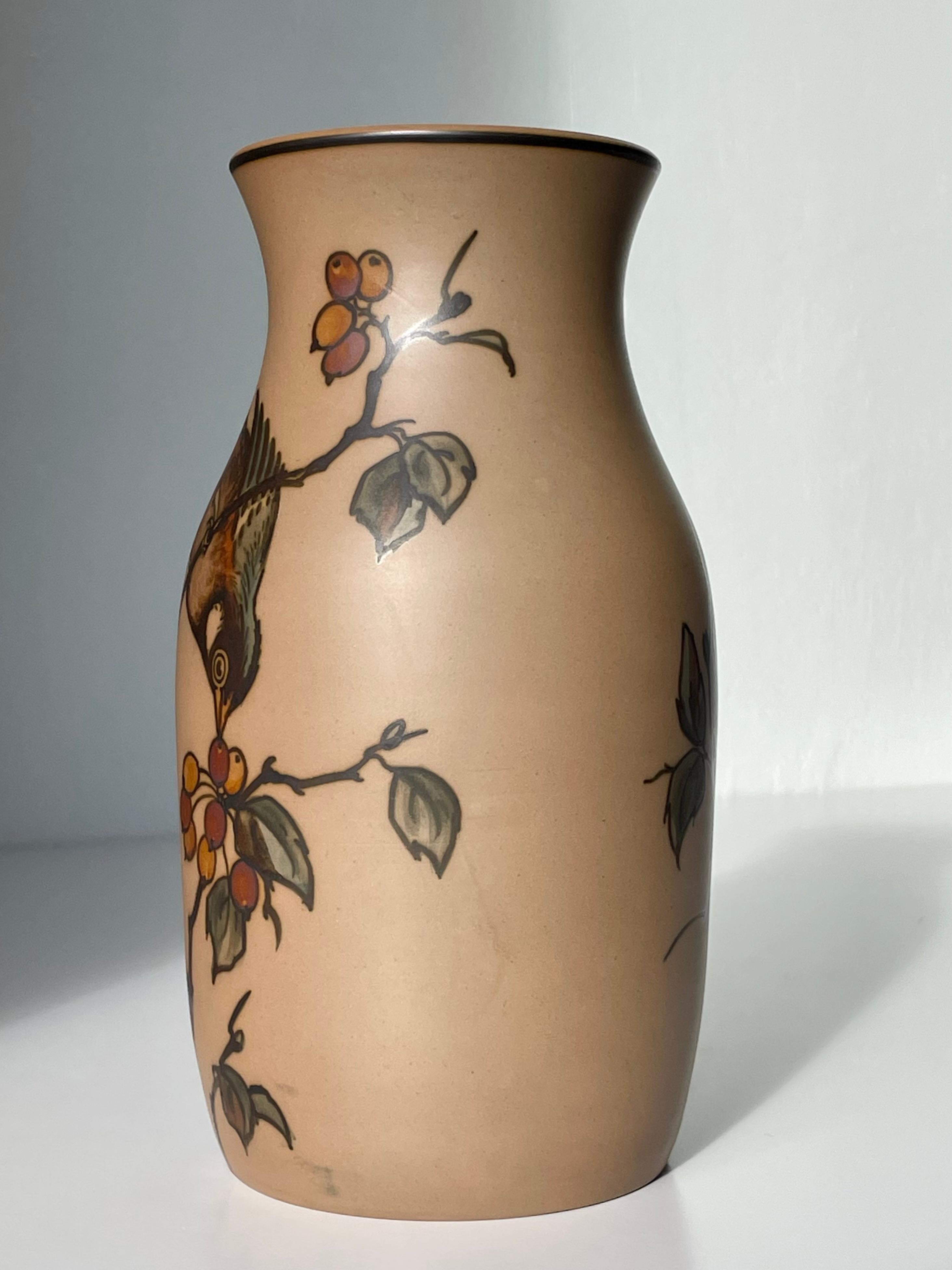 Hand-Crafted Hjorth Danish Art Nouveau Hand-Painted Vase, 1940s For Sale