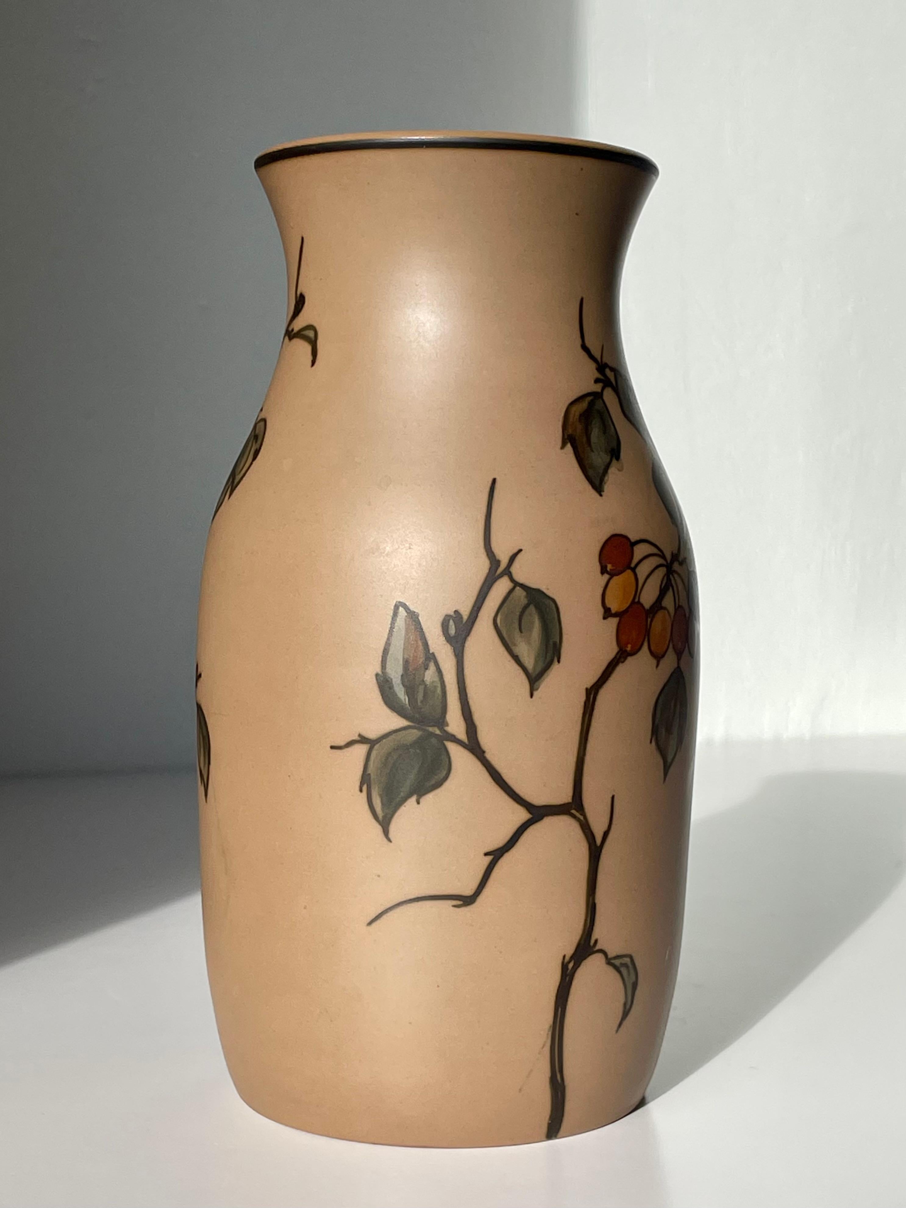 Hand-Crafted Hjorth Danish Art Nouveau Hand-Painted Vase, 1940s For Sale