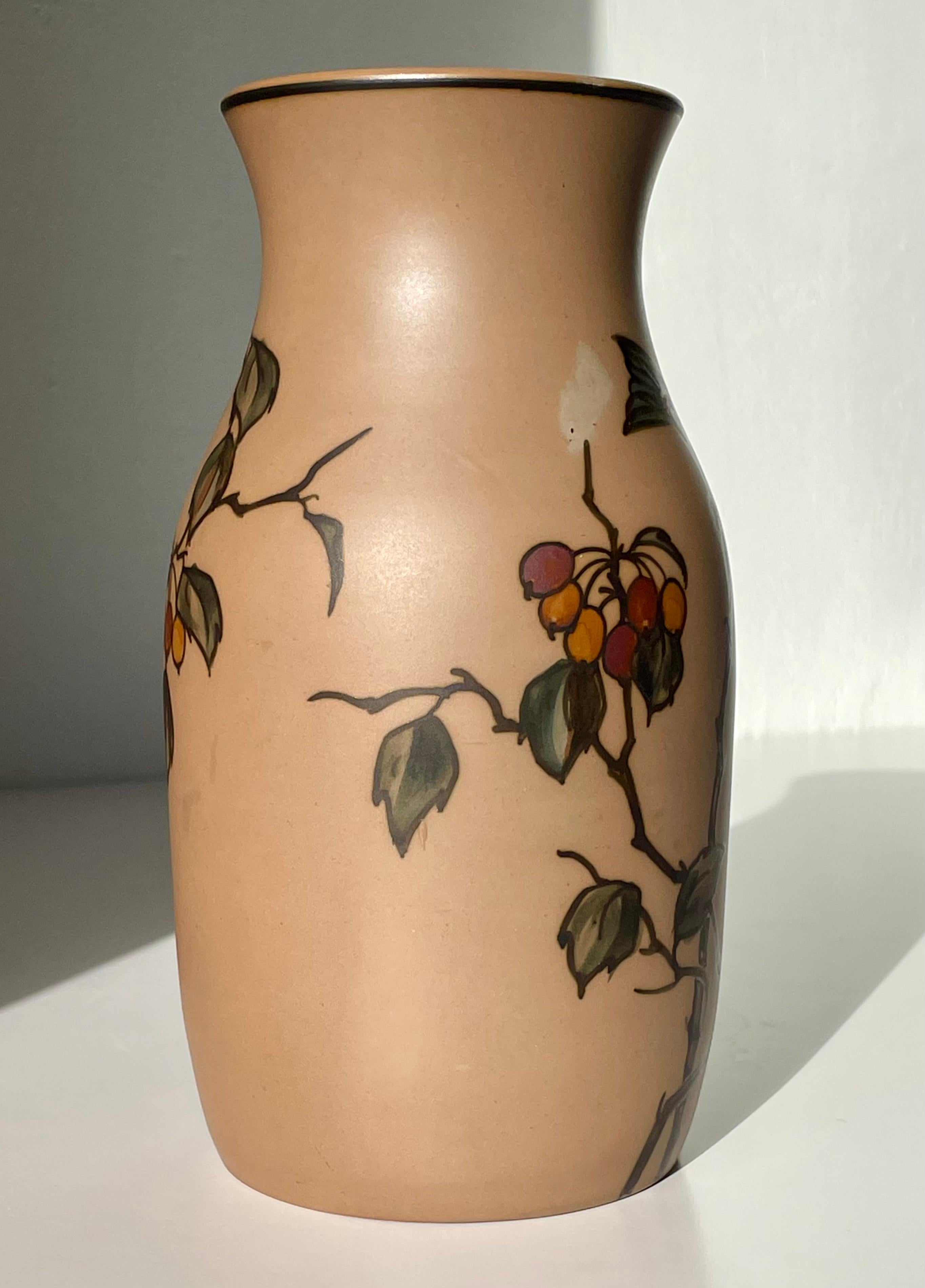 Ceramic Hjorth Danish Art Nouveau Hand-Painted Vase, 1940s For Sale