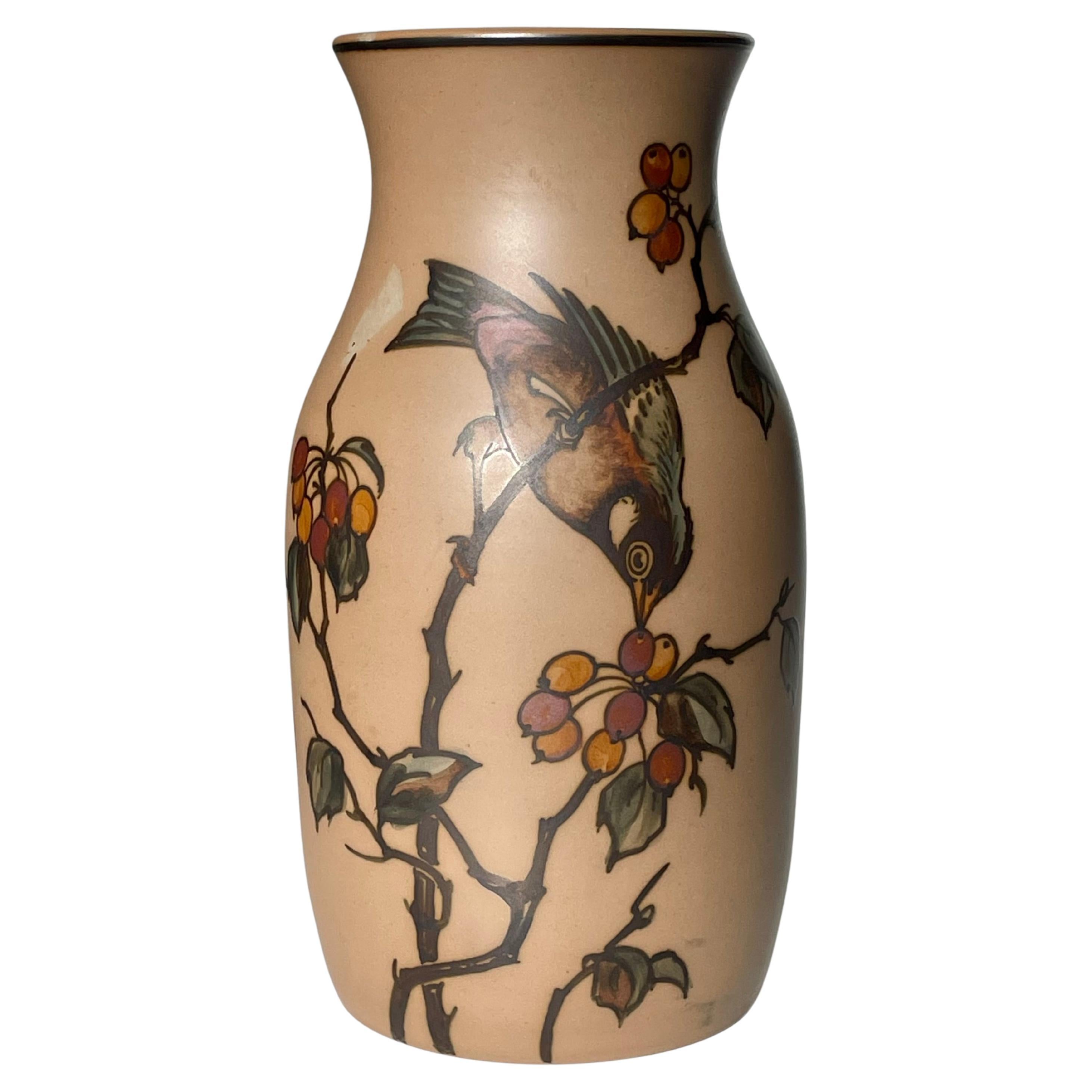 Hjorth Danish Art Nouveau Hand-Painted Vase, 1940s For Sale