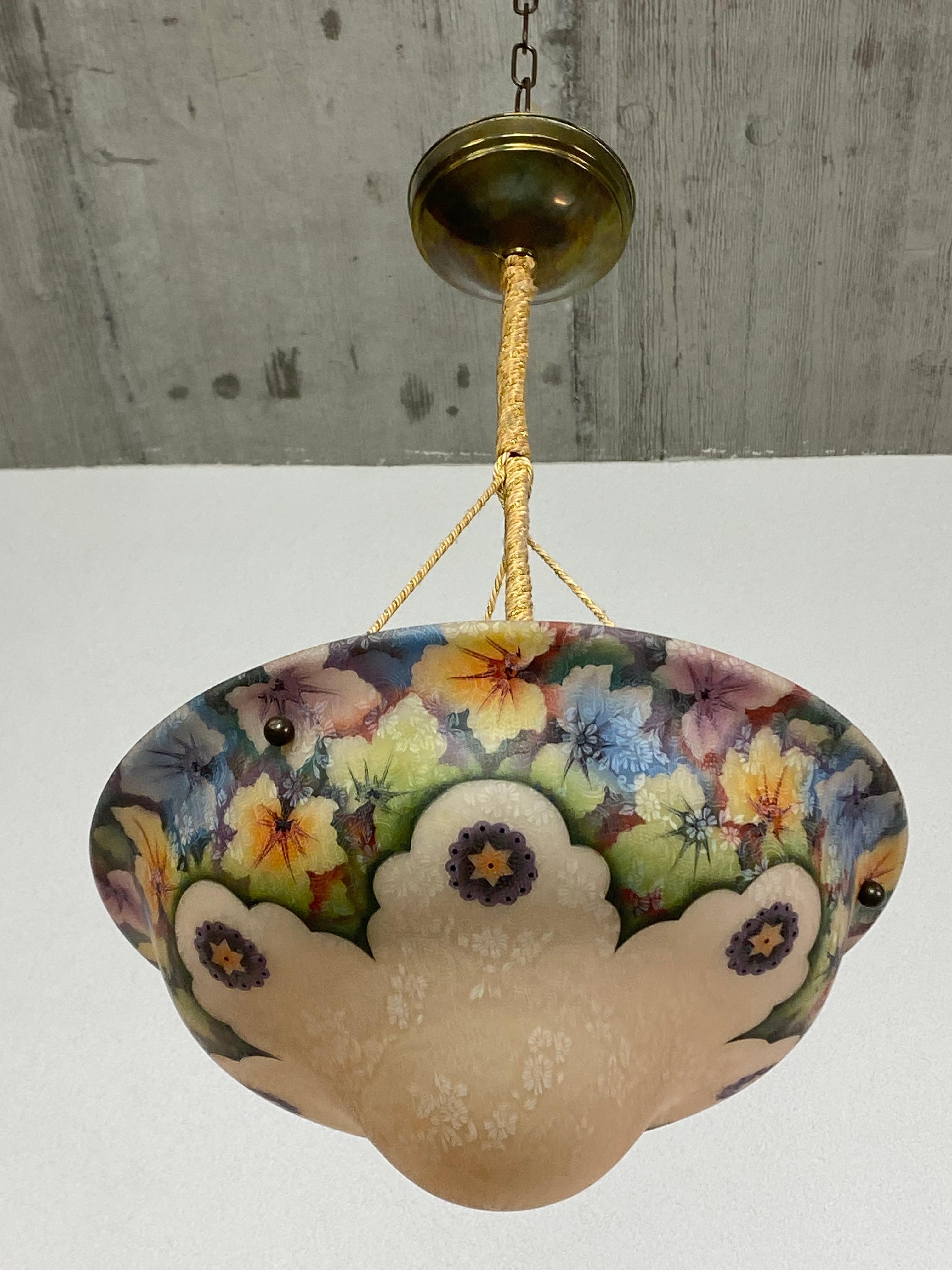 Slovak Art Nouveau Hand Painted Glass Lamp For Sale