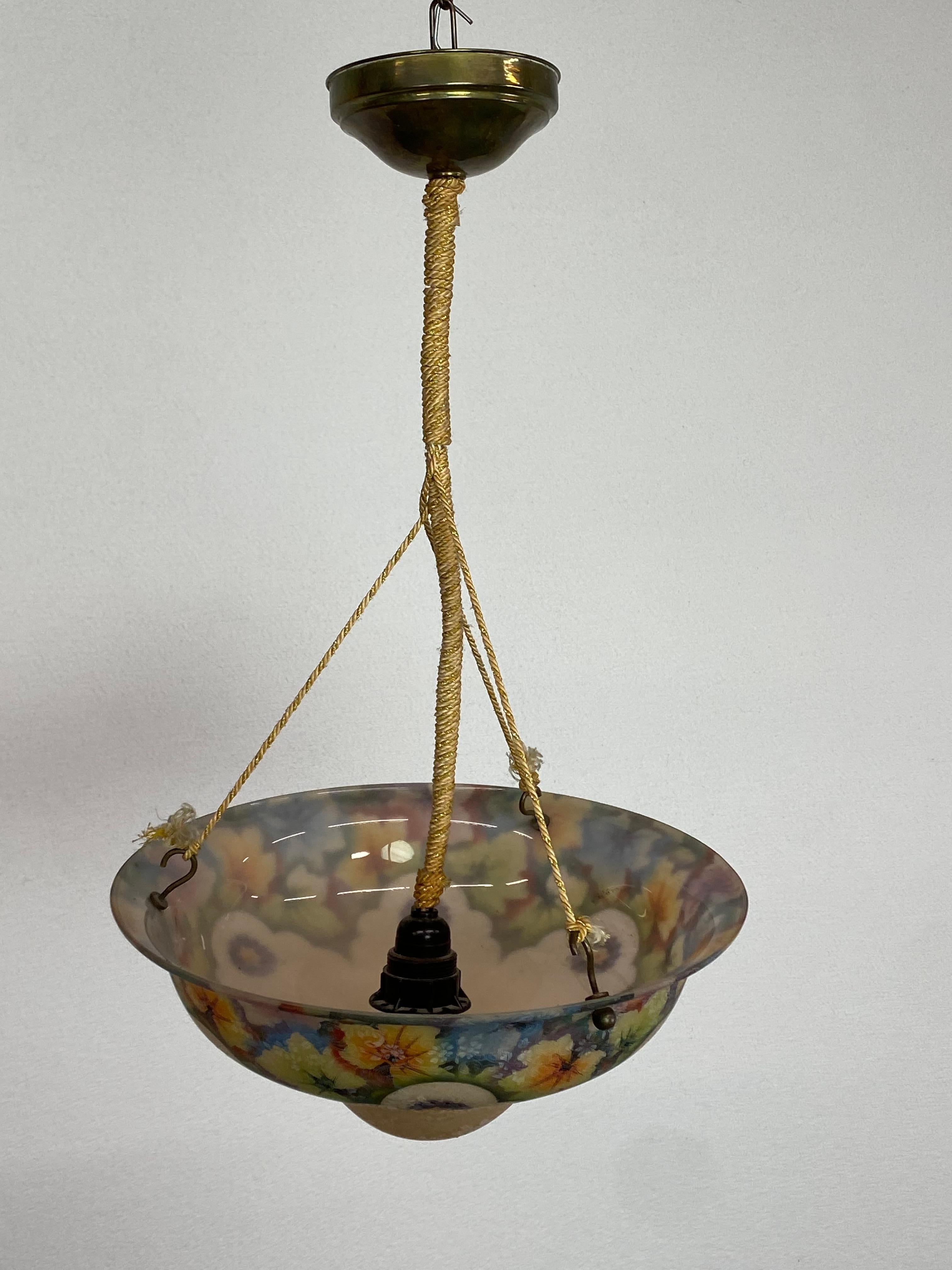 Art Nouveau Hand Painted Glass Lamp For Sale 2