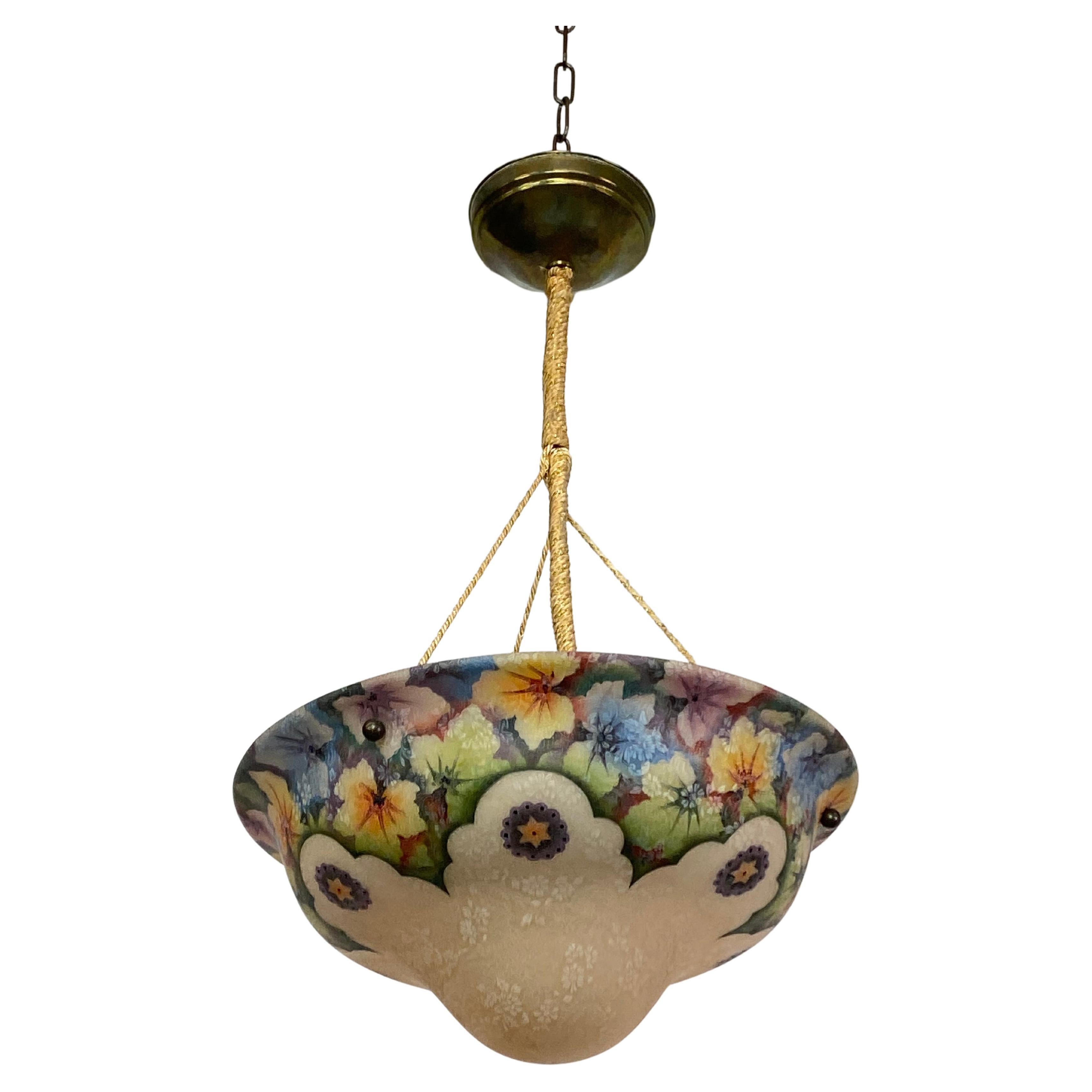 Art Nouveau Hand Painted Glass Lamp For Sale