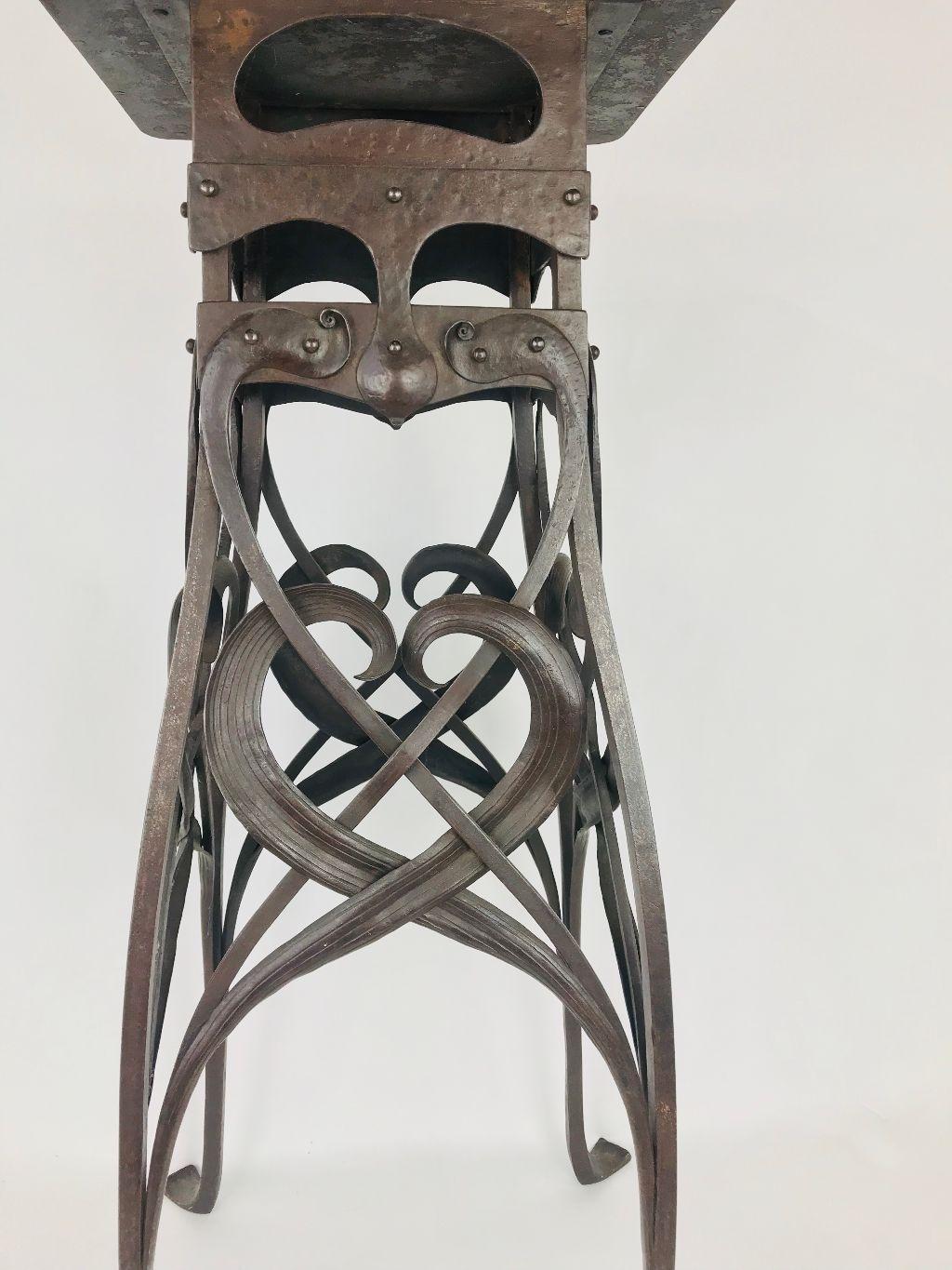 American Art Nouveau Handwrought Iron and Steel Table Hermann Obrist
