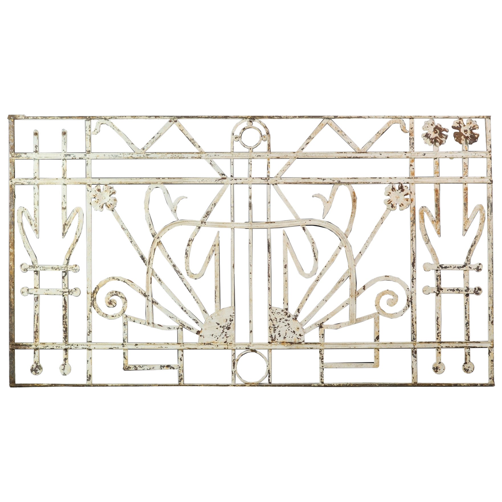 Art Nouveau Hand Wrought Iron Balcony Floral Swirls Early 20th Century Antique