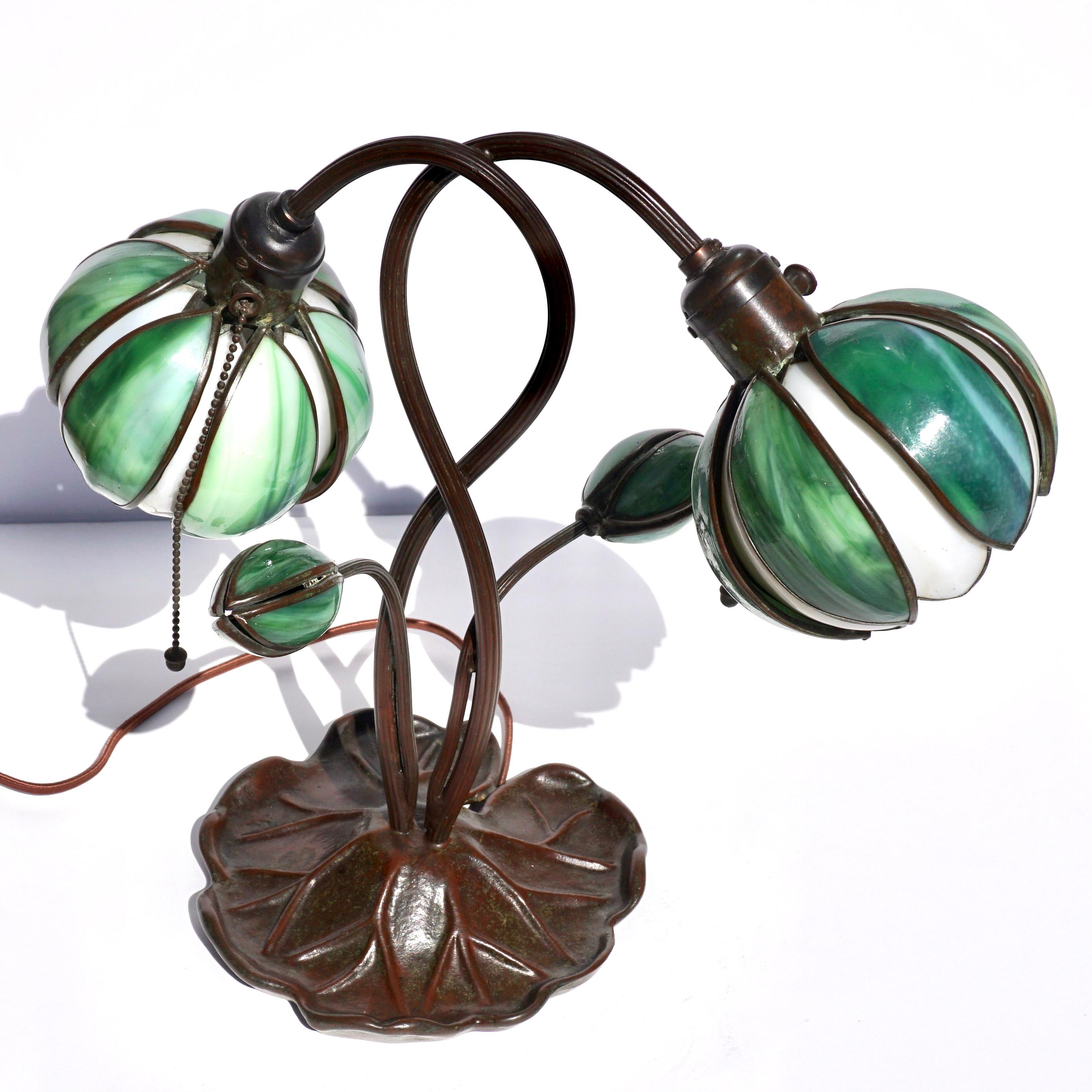 Art Glass Art nouveau Handel Two Light Lily Desk Lamp