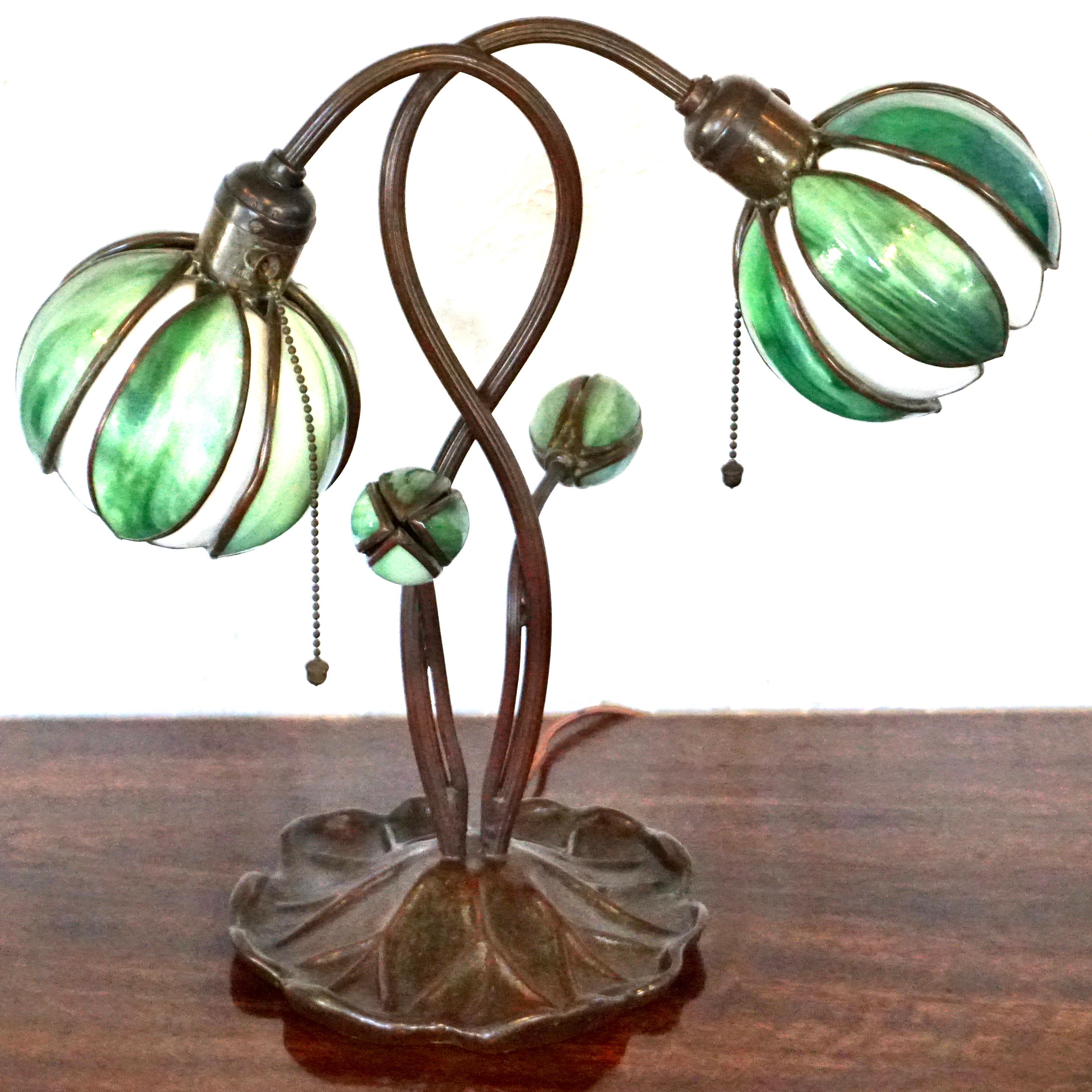 Art nouveau Handel Two Light Lily Desk Lamp 3