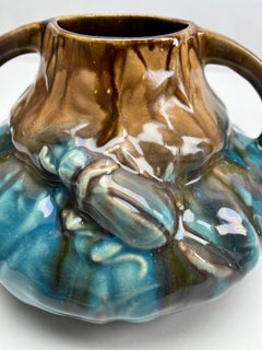 Art Nouveau Handmade and Hand Glazed Planter Jardinière, with a Beetle