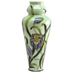 Art nouveau handmade and Hand painted Glazed vase,  France 1920s