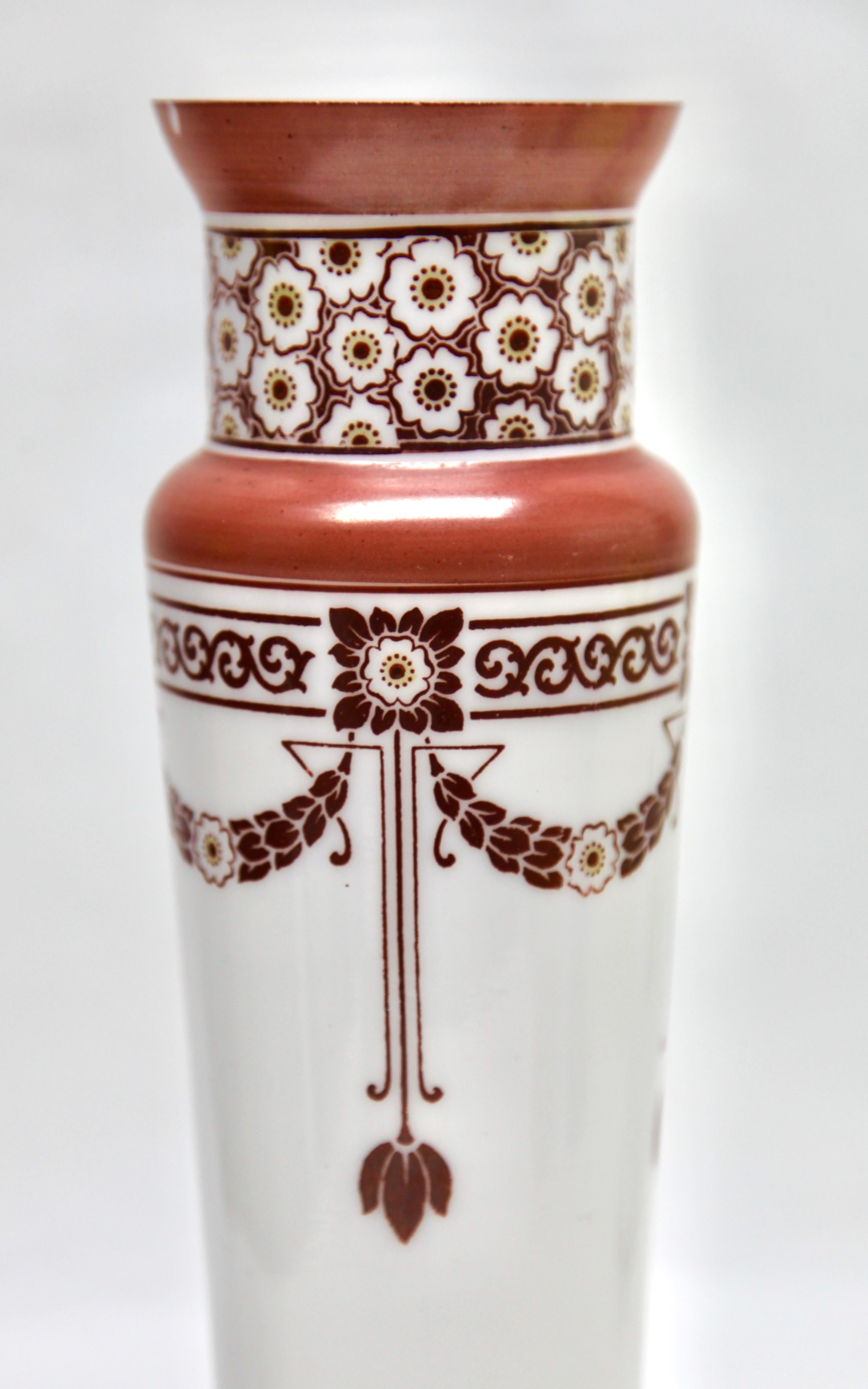 Opaline Glass Art Nouveau Handmade and Hand Painted Vase, France, 1920s For Sale