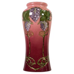 Art Nouveau Handpainted DOULTON Lambeth Faience ART NOUVEAU style vase. Pink. 