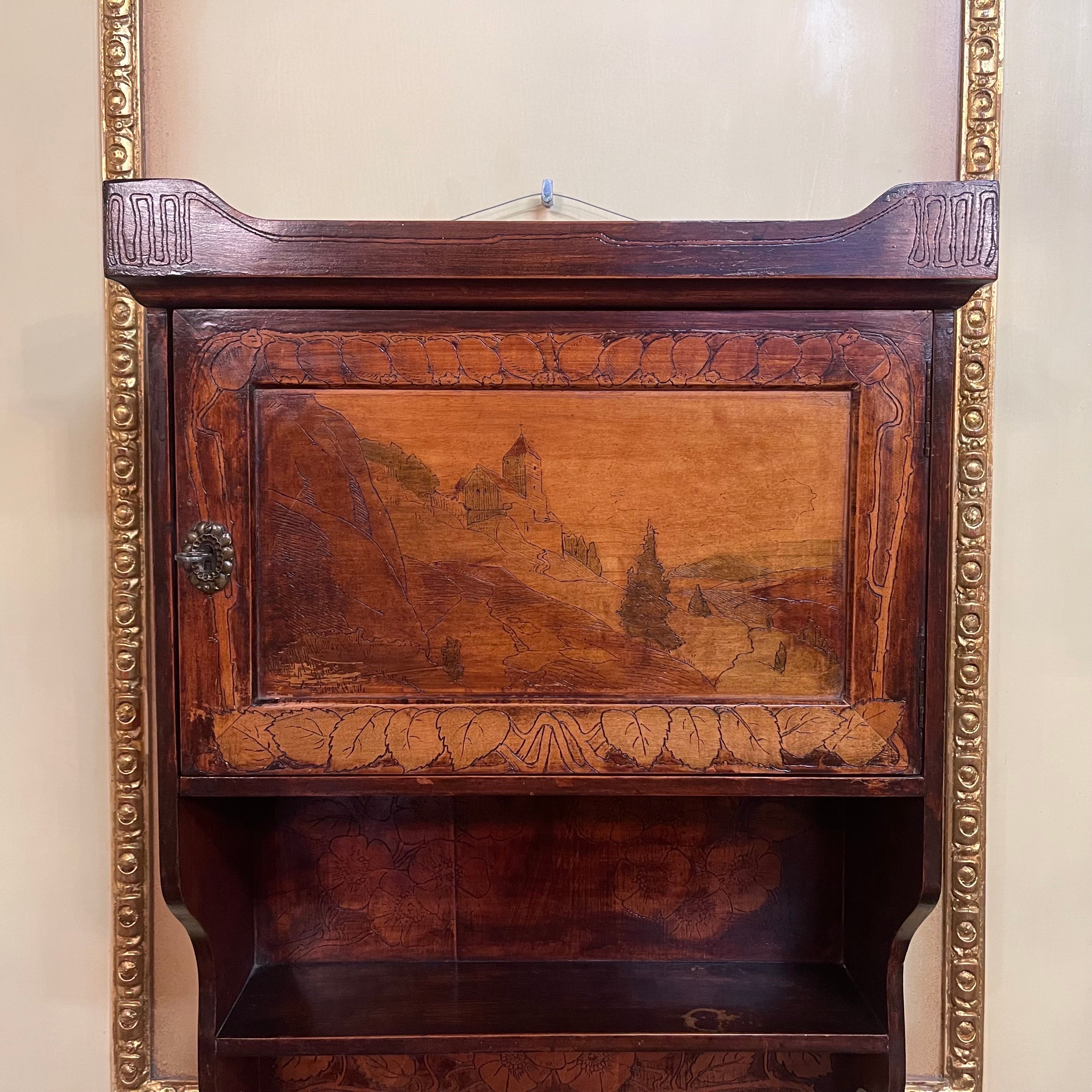 Exceptional Art Nouveau hanging cupboards
With fruitwood inlays
Around 1910
In good condition