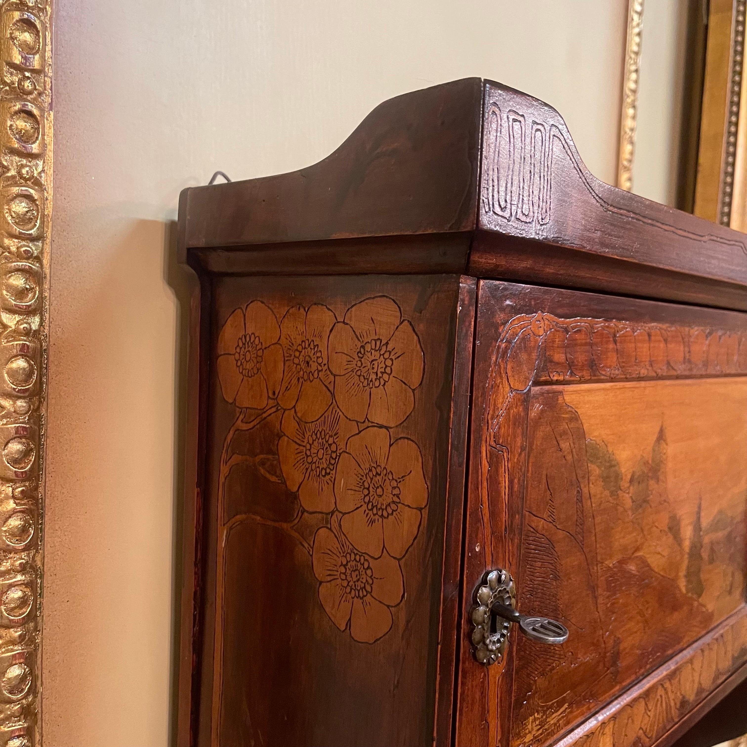  Art Nouveau hanging cupboards With fruitwood inlays In Good Condition For Sale In Berlin, DE