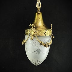 Art Nouveau Hanging Lamp Bronze, Teardrop Shape, 1900s