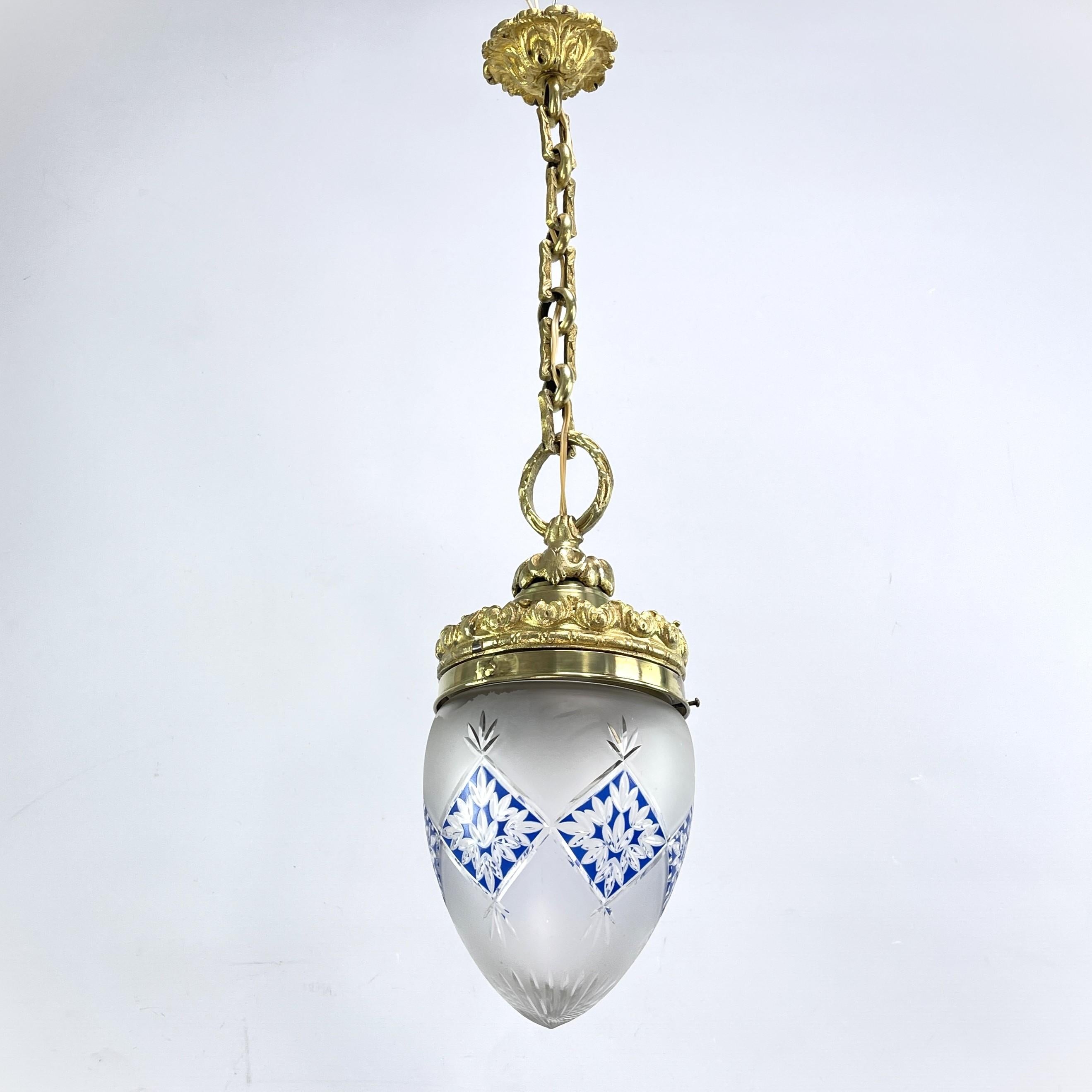 Francese Lampada a sospensione Art Nouveau in bronzo, forma a goccia, 1900 in vendita