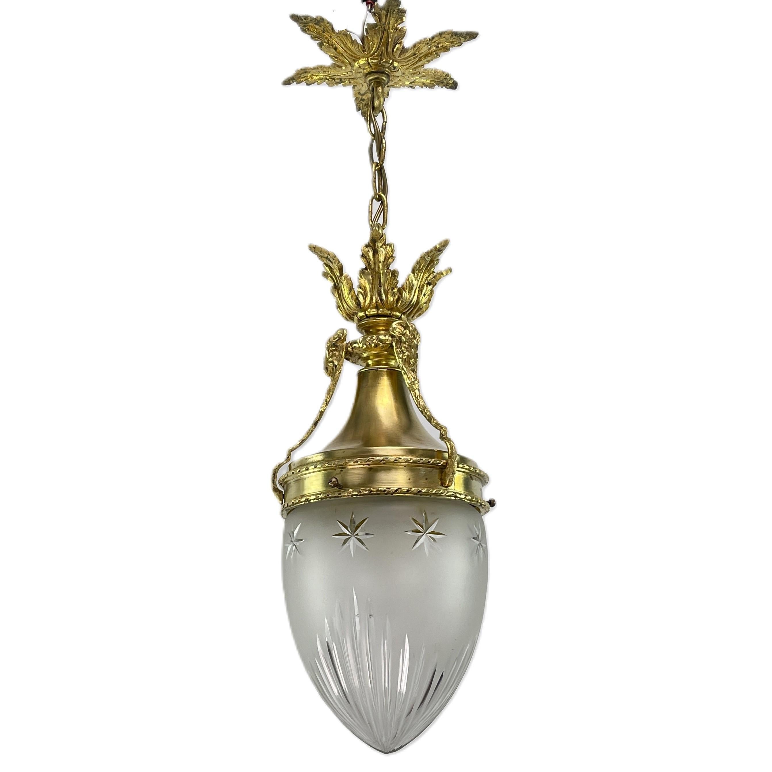Francese Lampada a sospensione Art Nouveau in bronzo, forma a goccia, 1900 in vendita