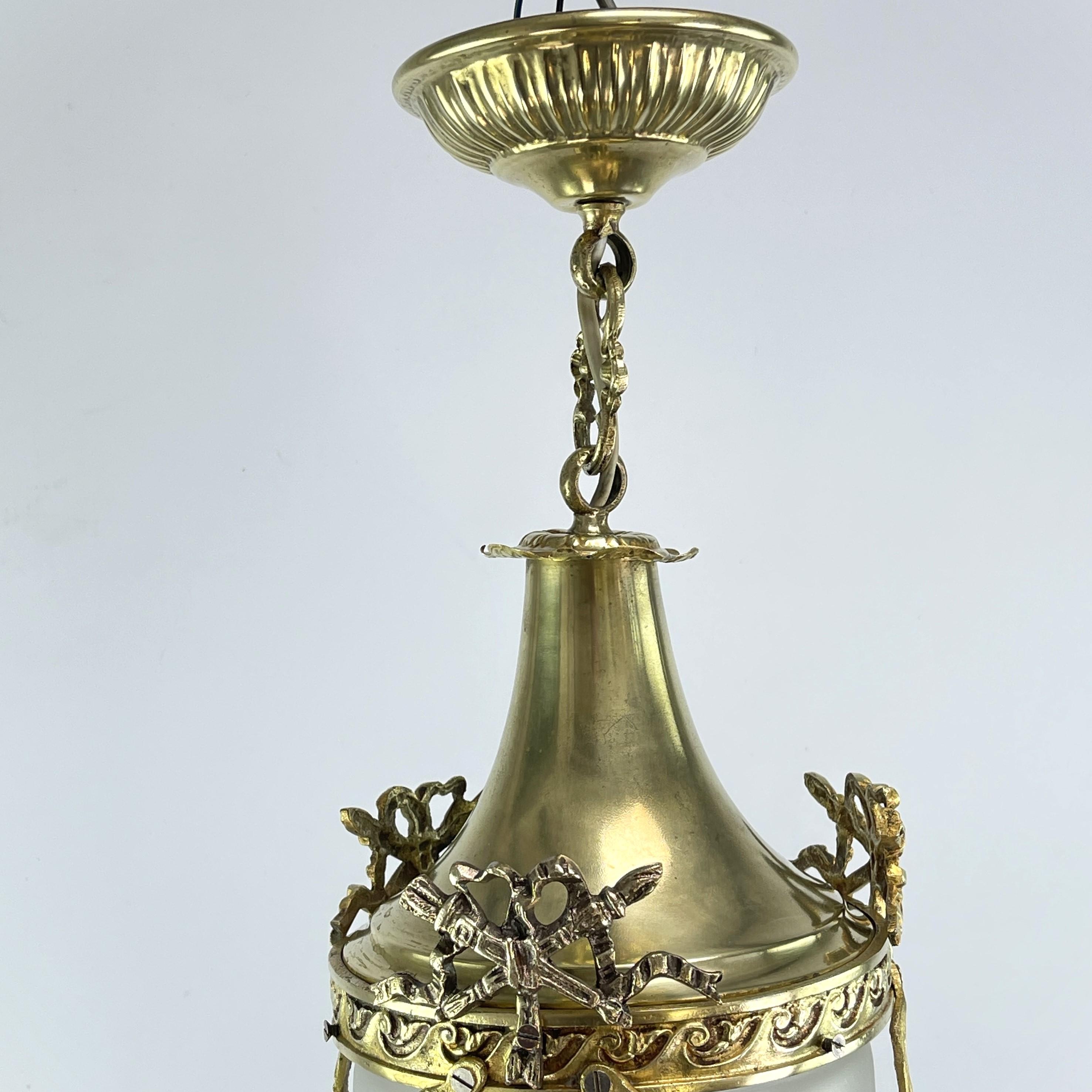 20th Century Art Nouveau Hanging Lamp Bronze, Teardrop Shape, 1900s For Sale