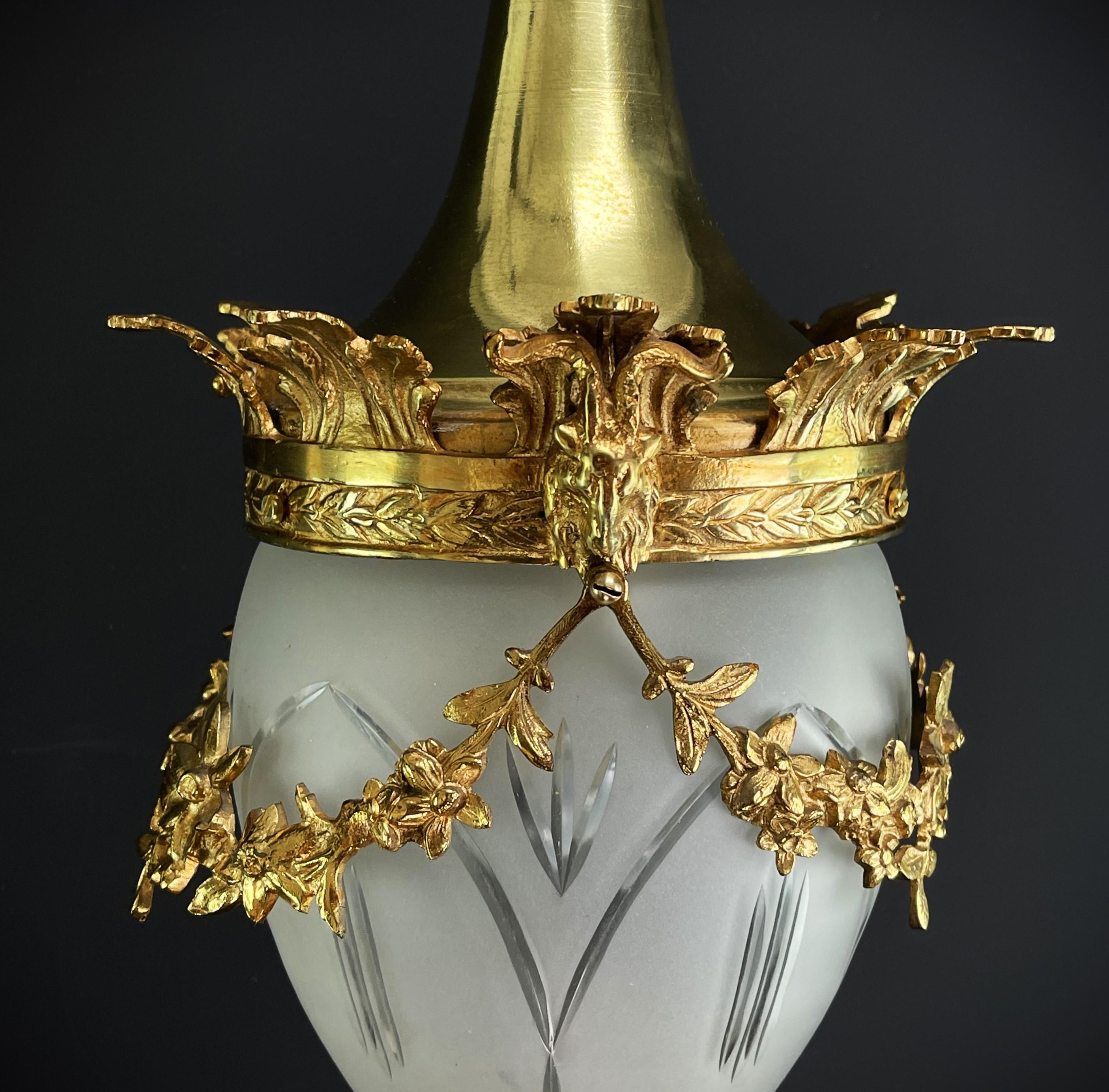 Brass Art Nouveau Hanging Lamp Bronze, Teardrop Shape, 1900s