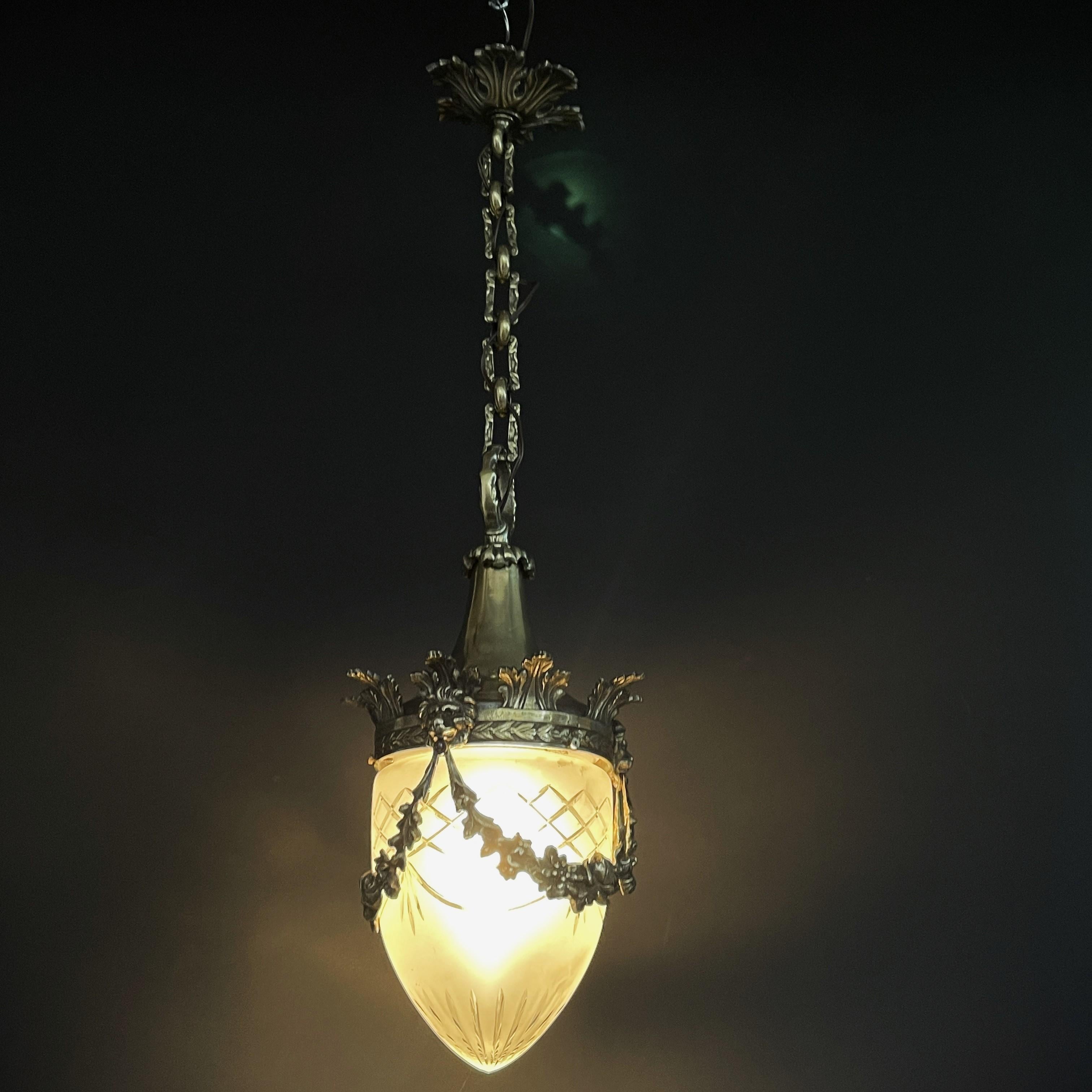 Art Nouveau Hanging Lamp Bronze, Teardrop Shape, 1900s 1