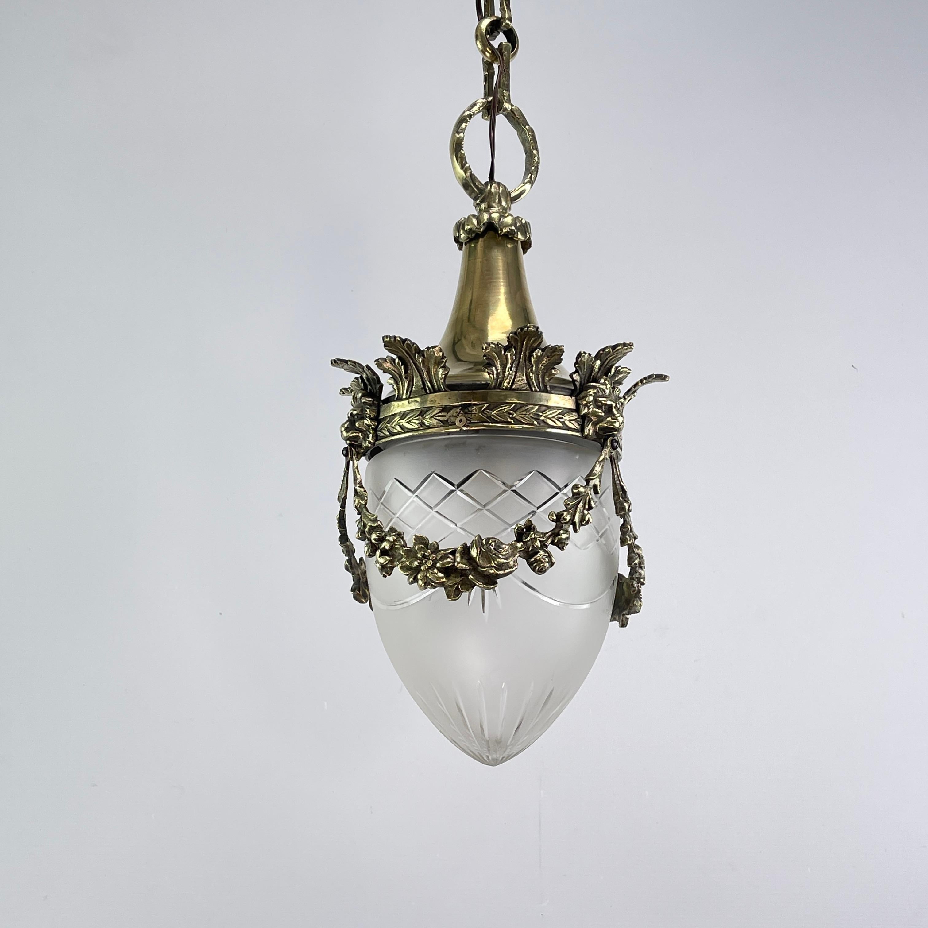 Art Nouveau Hanging Lamp Bronze, Teardrop Shape, 1900s 2