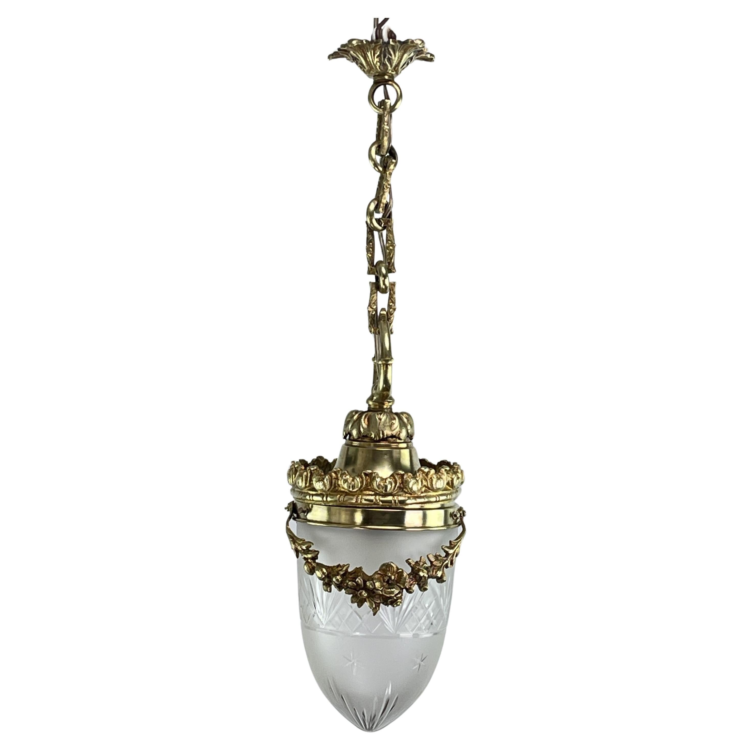 Art Nouveau Hanging Lamp Bronze, Teardrop Shape, 1900s