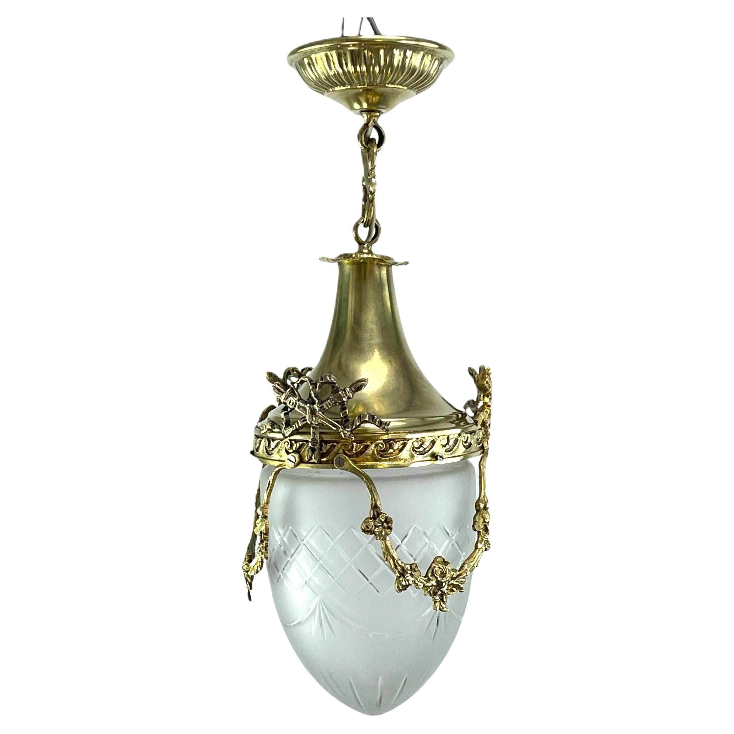 Art Nouveau Hanging Lamp Bronze, Teardrop Shape, 1900s For Sale