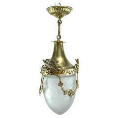 Antique Art Nouveau Hanging Lamp Bronze, Teardrop Shape, 1900s
