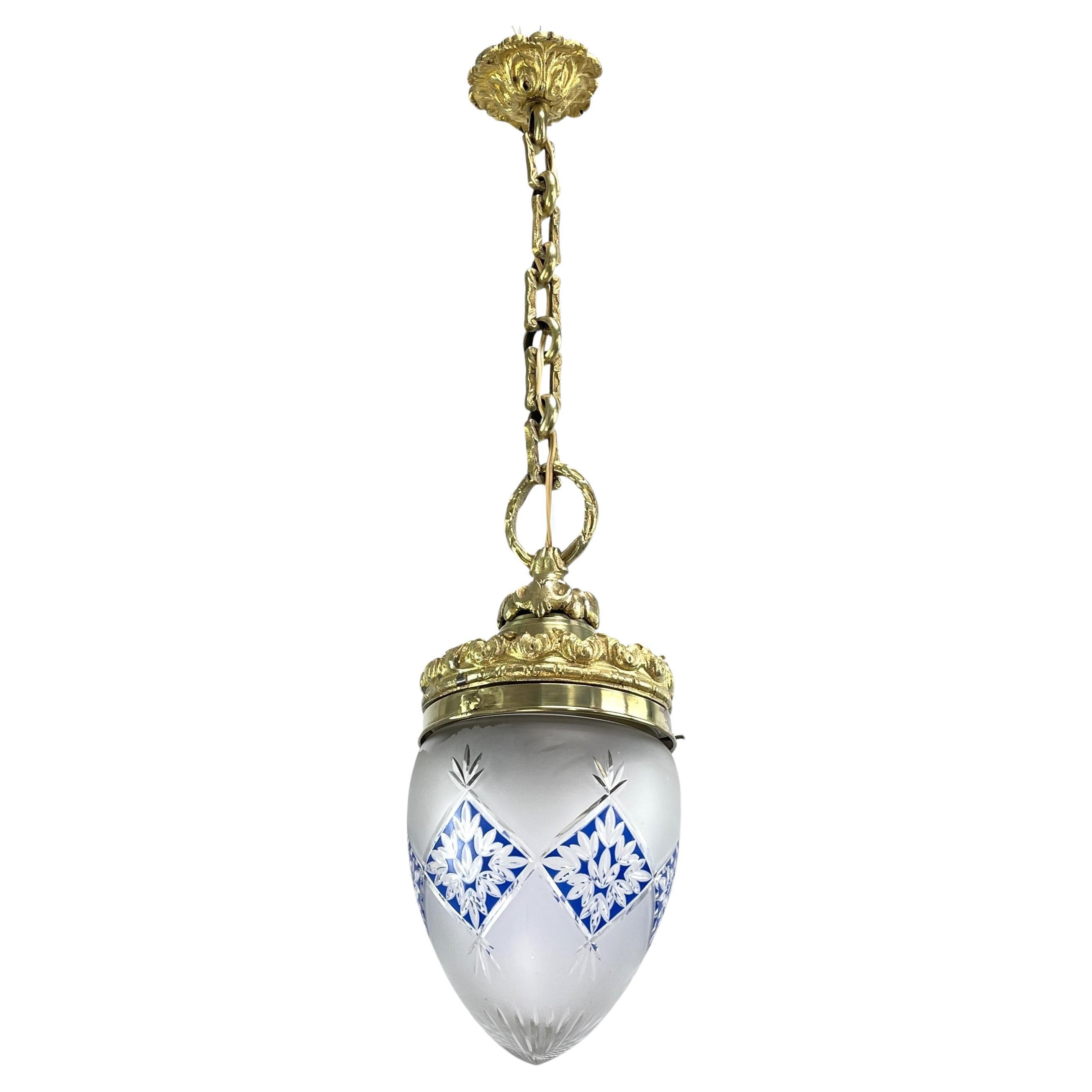 Lampe suspendue Art Nouveau en bronze, en forme de goutte d'eau, années 1900