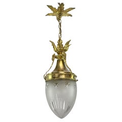 Art Nouveau Hanging Lamp Bronze, Teardrop Shape, 1900s