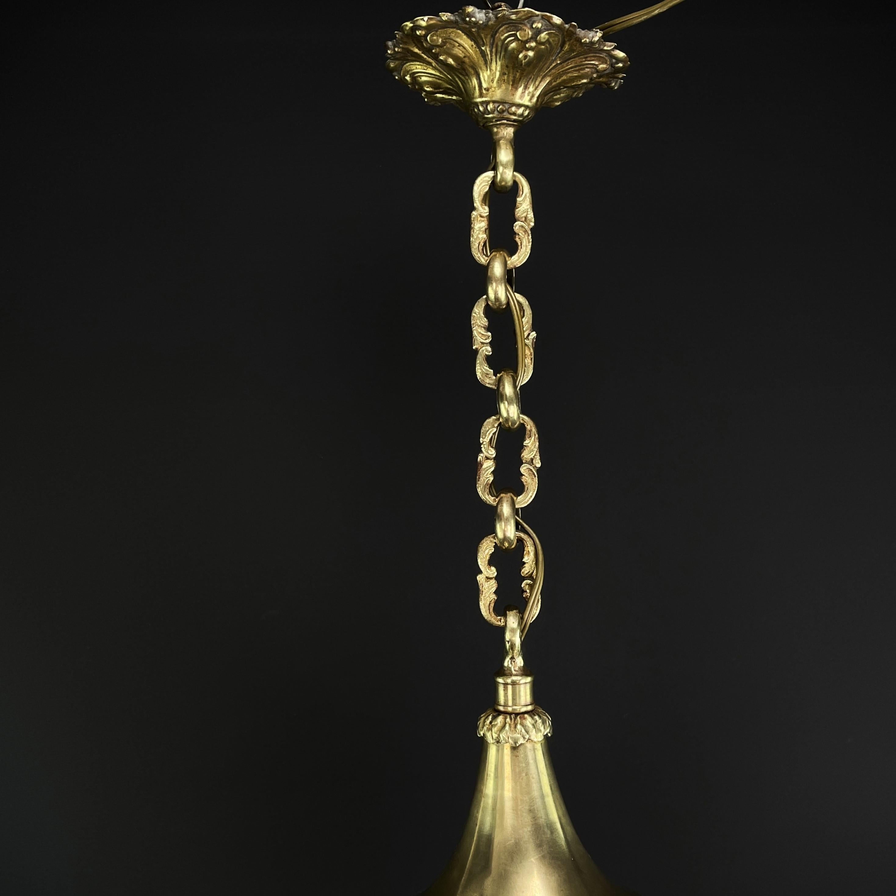 Art Nouveau Hanging Lamp Bronze, Teardrop Shape, 1910s 2