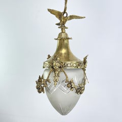 Art Nouveau hanging lamp bronze with eagle, drop-shaped, 1900s