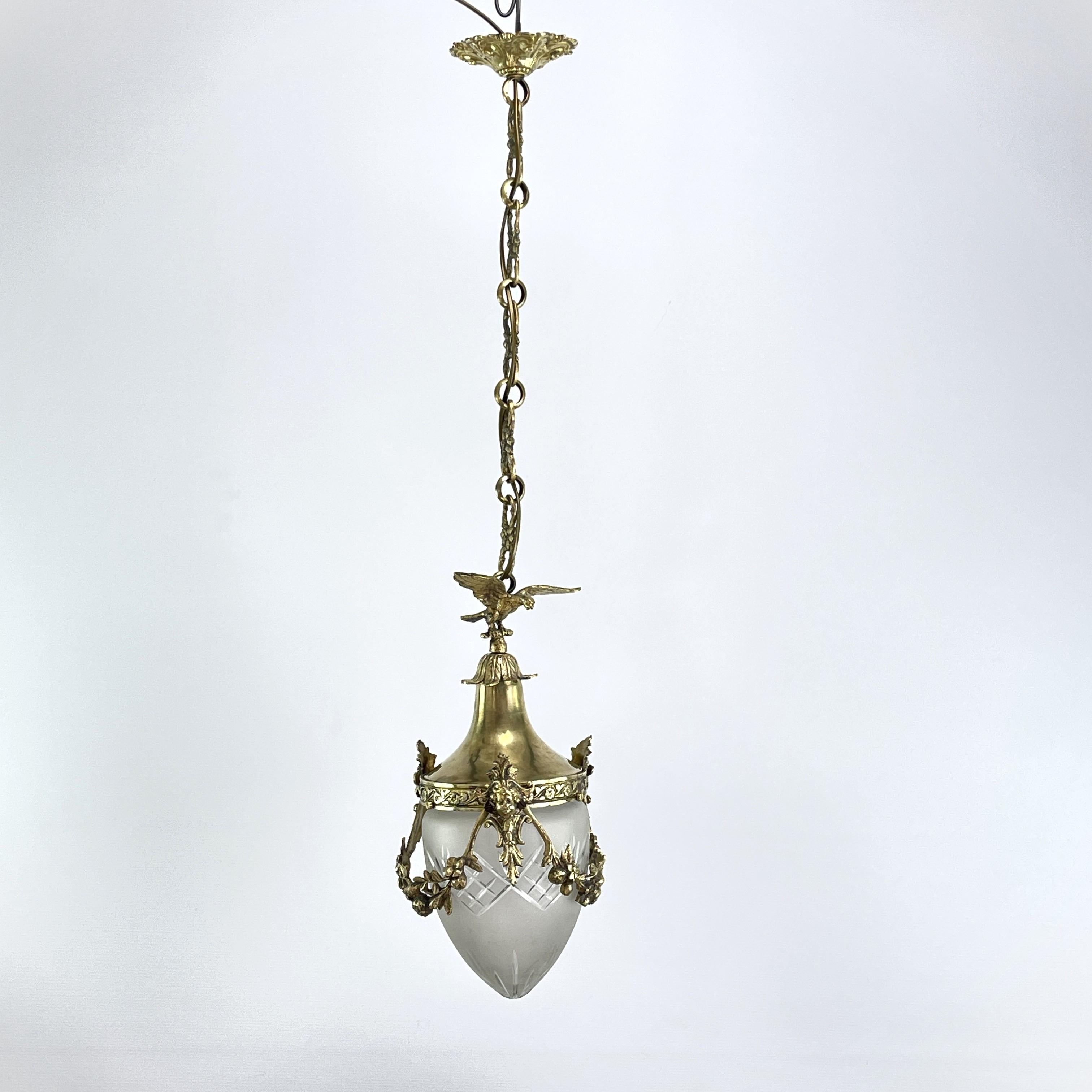 Art Nouveau hanging lamp bronze with eagle, drop-shaped, 1900s In Good Condition In Saarburg, RP