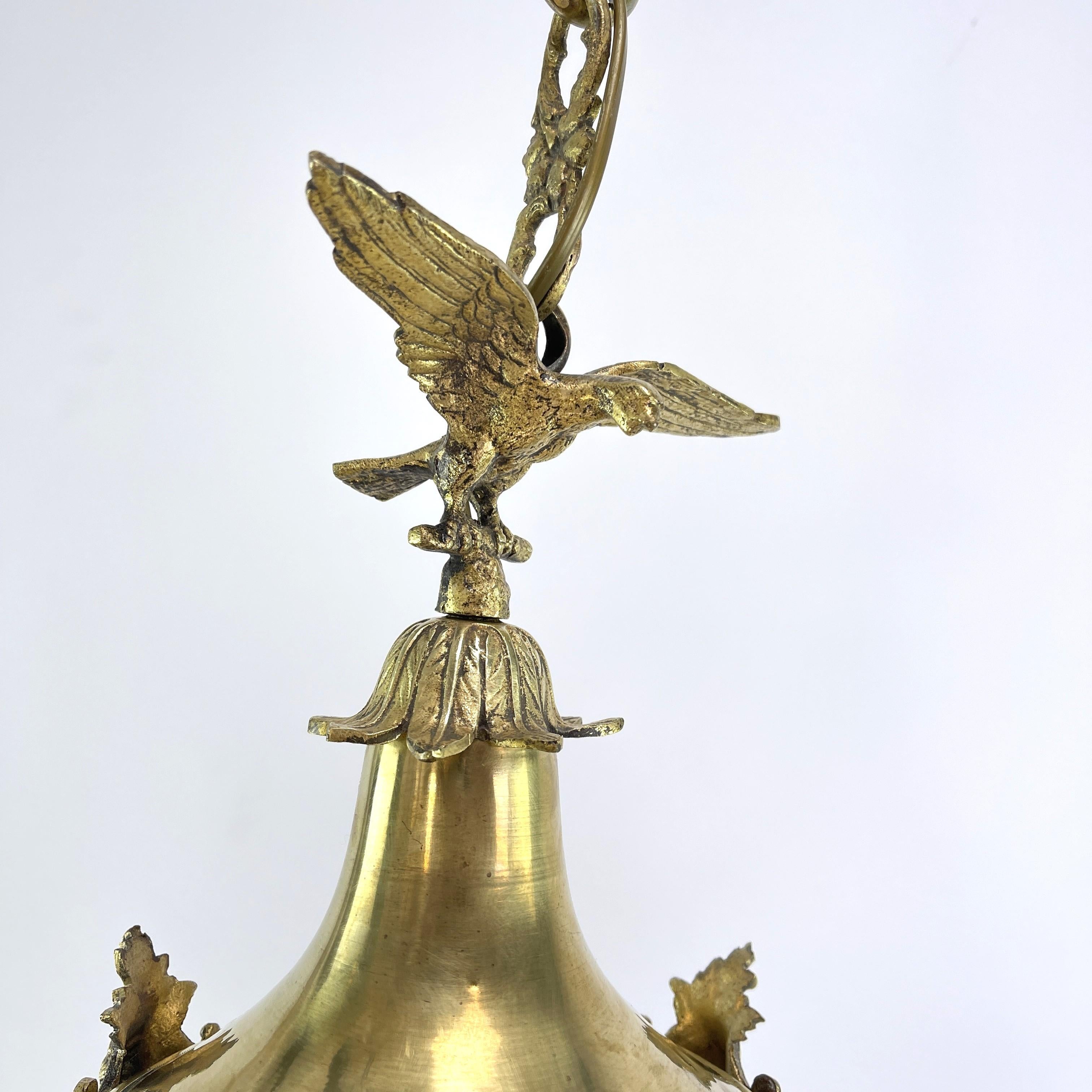 Brass Art Nouveau hanging lamp bronze with eagle, drop-shaped, 1900s