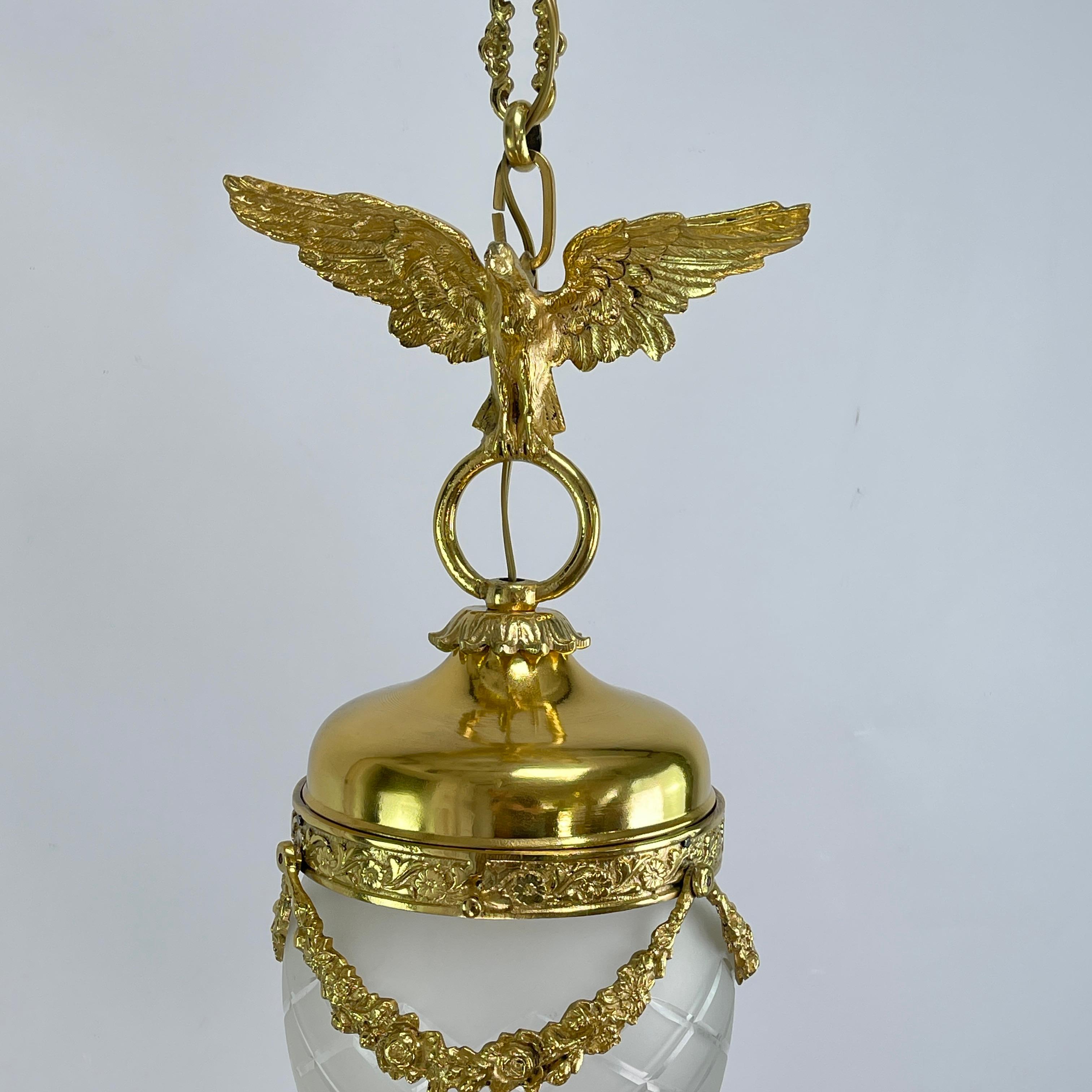 Art Nouveau Hanging Lamp Bronze with eagle, Teardrop Shape, 1900s In Good Condition For Sale In Saarburg, RP