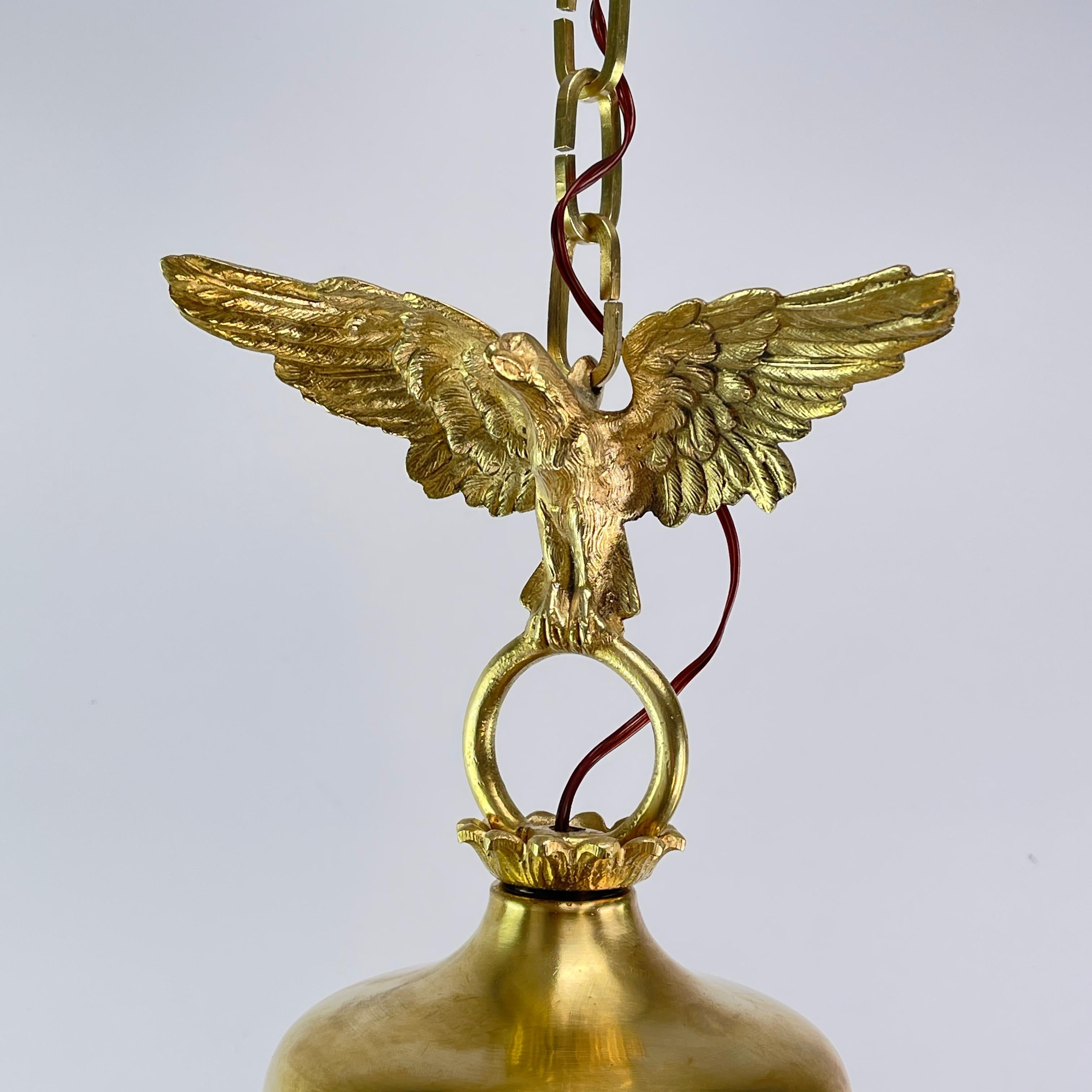 20th Century Art Nouveau Hanging Lamp Bronze with eagle, Teardrop Shape, 1900s For Sale