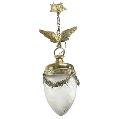 Art Nouveau Hanging Lamp Bronze with eagle, Teardrop Shape, 1900s