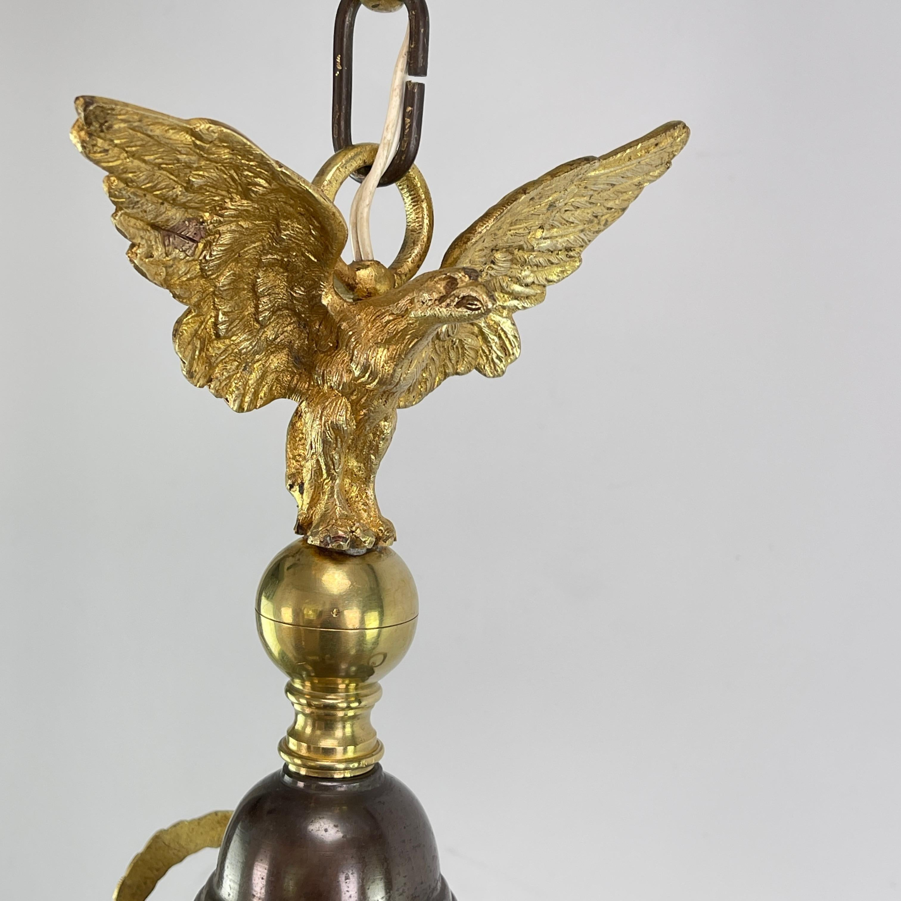 Art Nouveau Hanging Lamp with eagle, Bronze, Teardrop Shape, 1900s For Sale 1