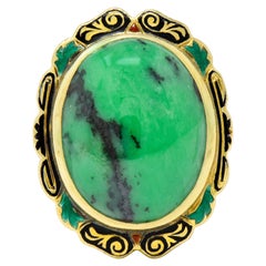 Art Nouveau Hardstone Cabochon Enamel 14 Karat Gold Gemstone Ring