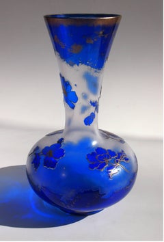 Bohemian Art Nouveau Harrach Blue to Clear Cameo Glass Vase 1900