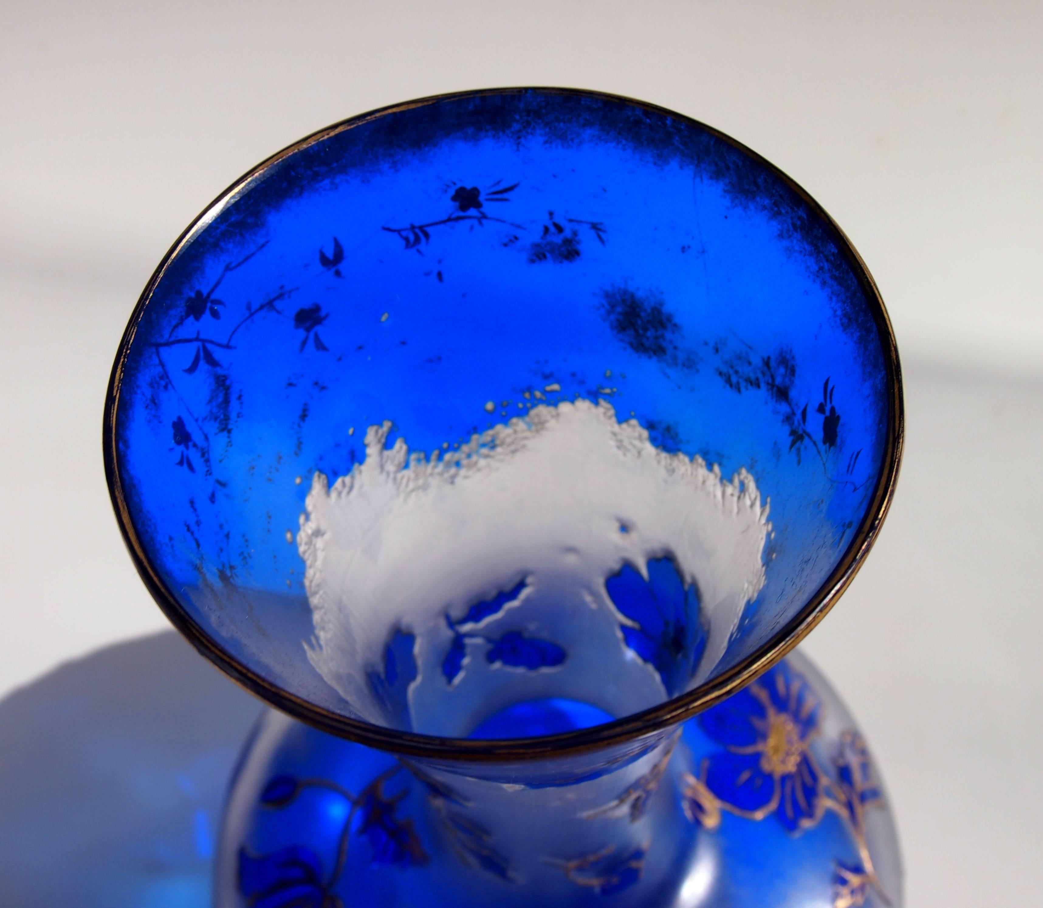 Art Glass Bohemian Art Nouveau Harrach Blue to Clear Cameo Glass Vase 1900 For Sale
