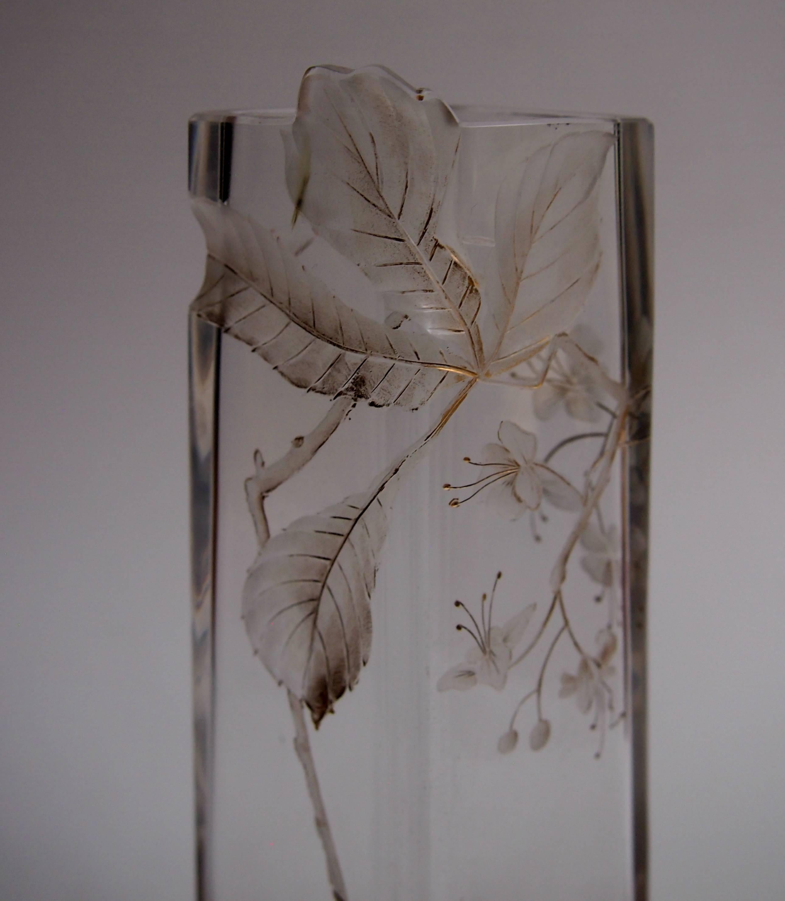 Bohemian Art Nouveau Harrach Clear Intaglio Cut-Out Glass Vase c1900 3